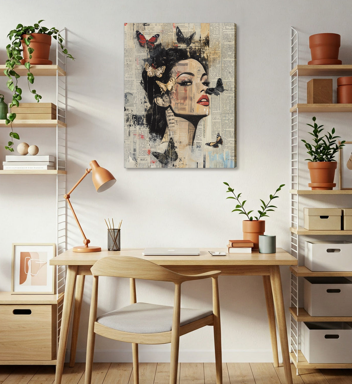 Vintage Butterfly Collage Female Portrait Canvas Art