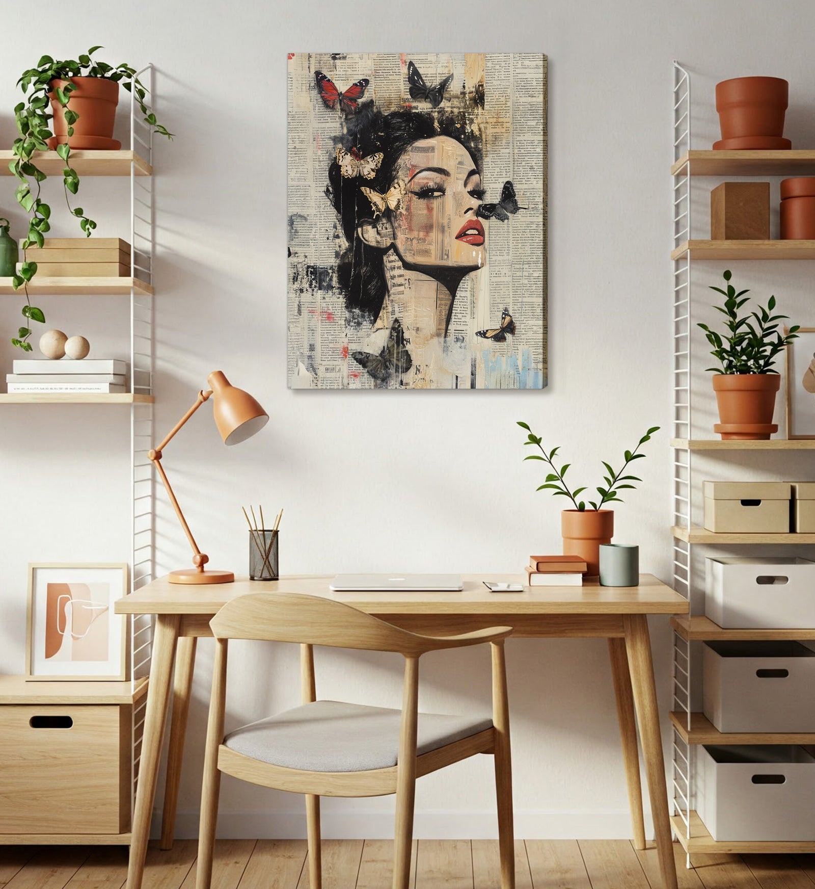 Vintage Butterfly Collage Female Portrait Canvas Art