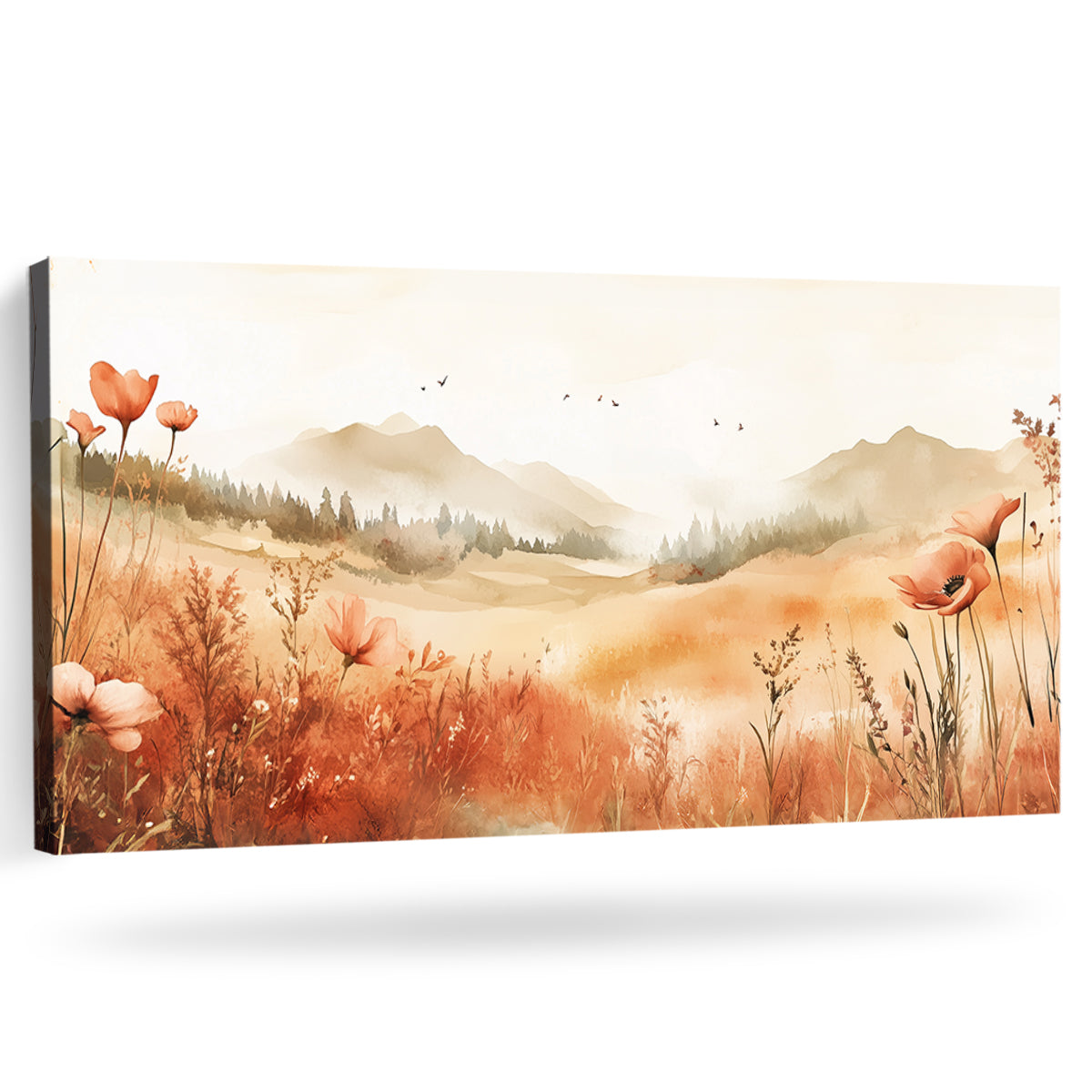 Boho Watercolor Floral Landscape Canvas Wall Art