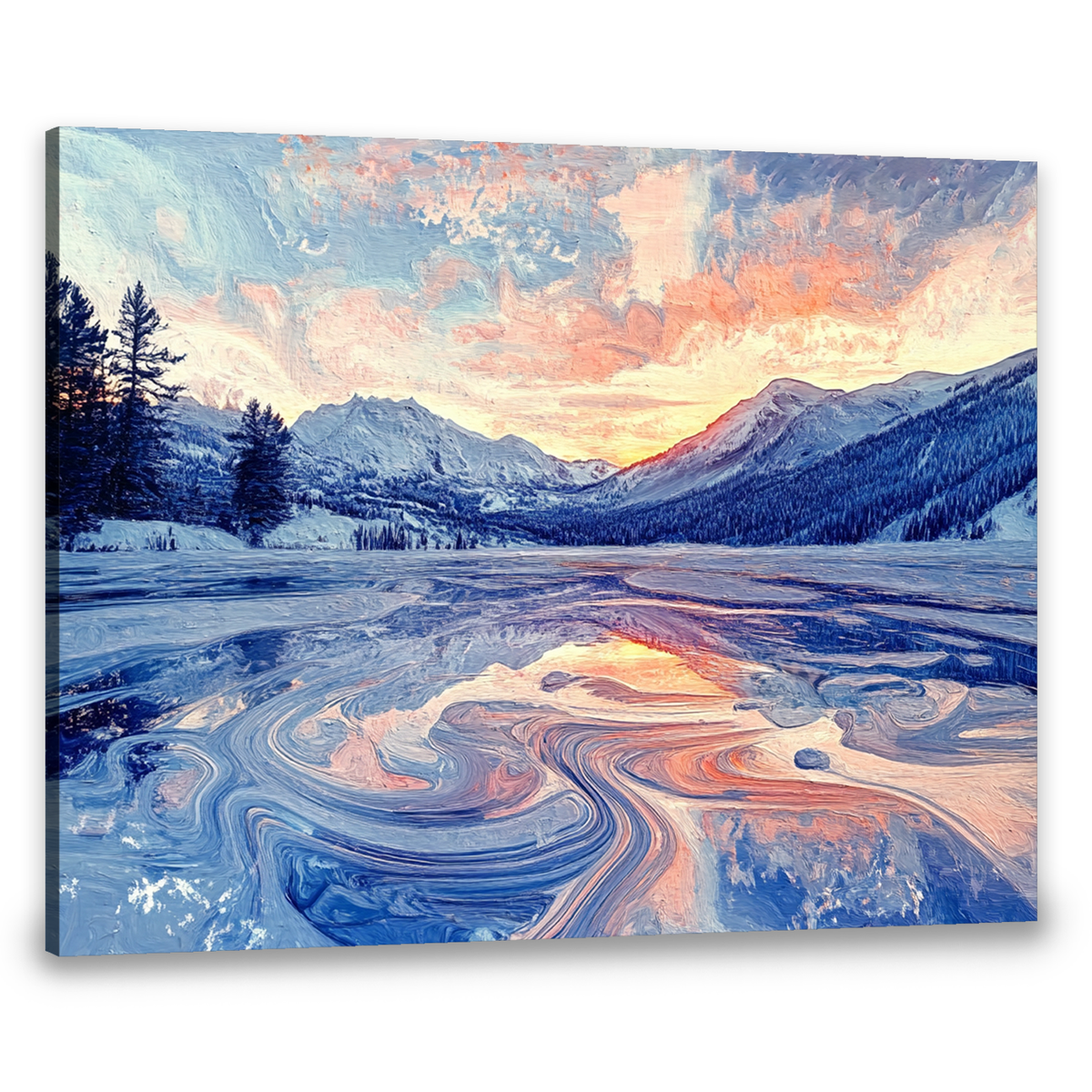 Winter Serenity Mountain Landscape Abstract Canvas Wall Art