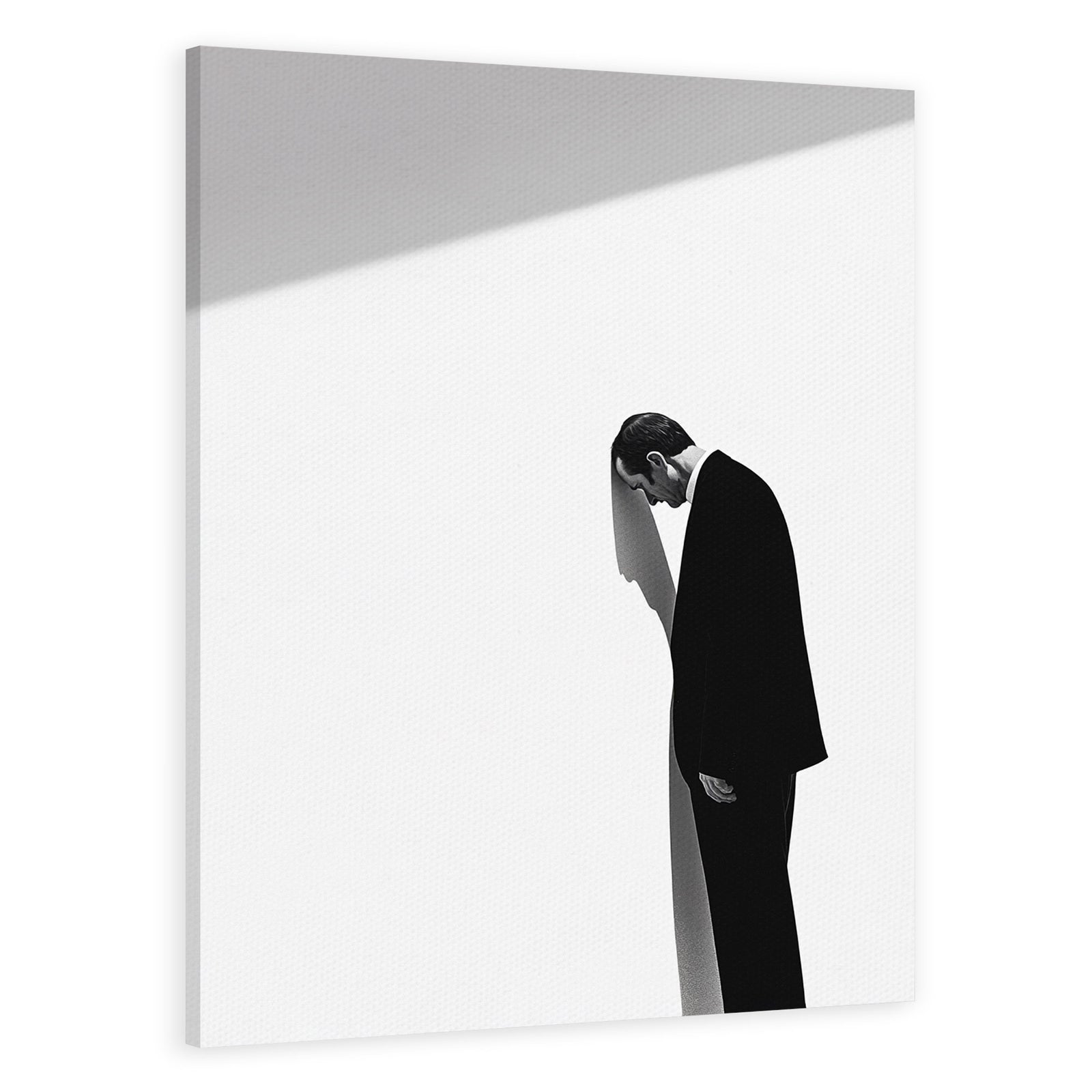 Sad Man Shadow Contemplative Black And White Wall Art