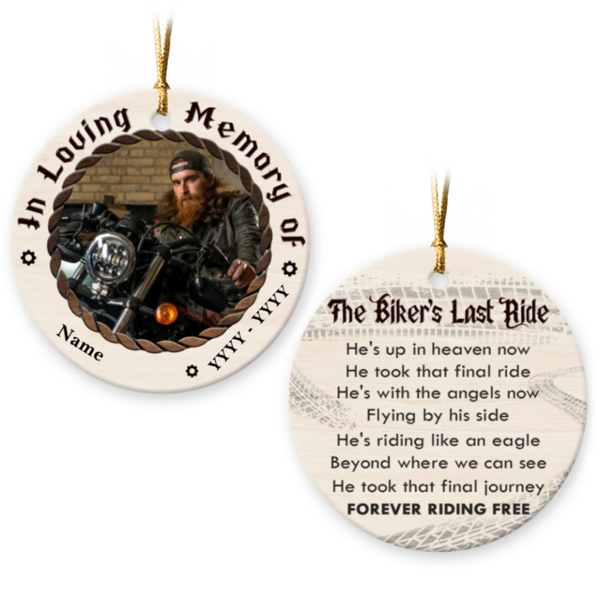 Unique Gift For Loss Of Biker Custom Photo Memorial Ornament