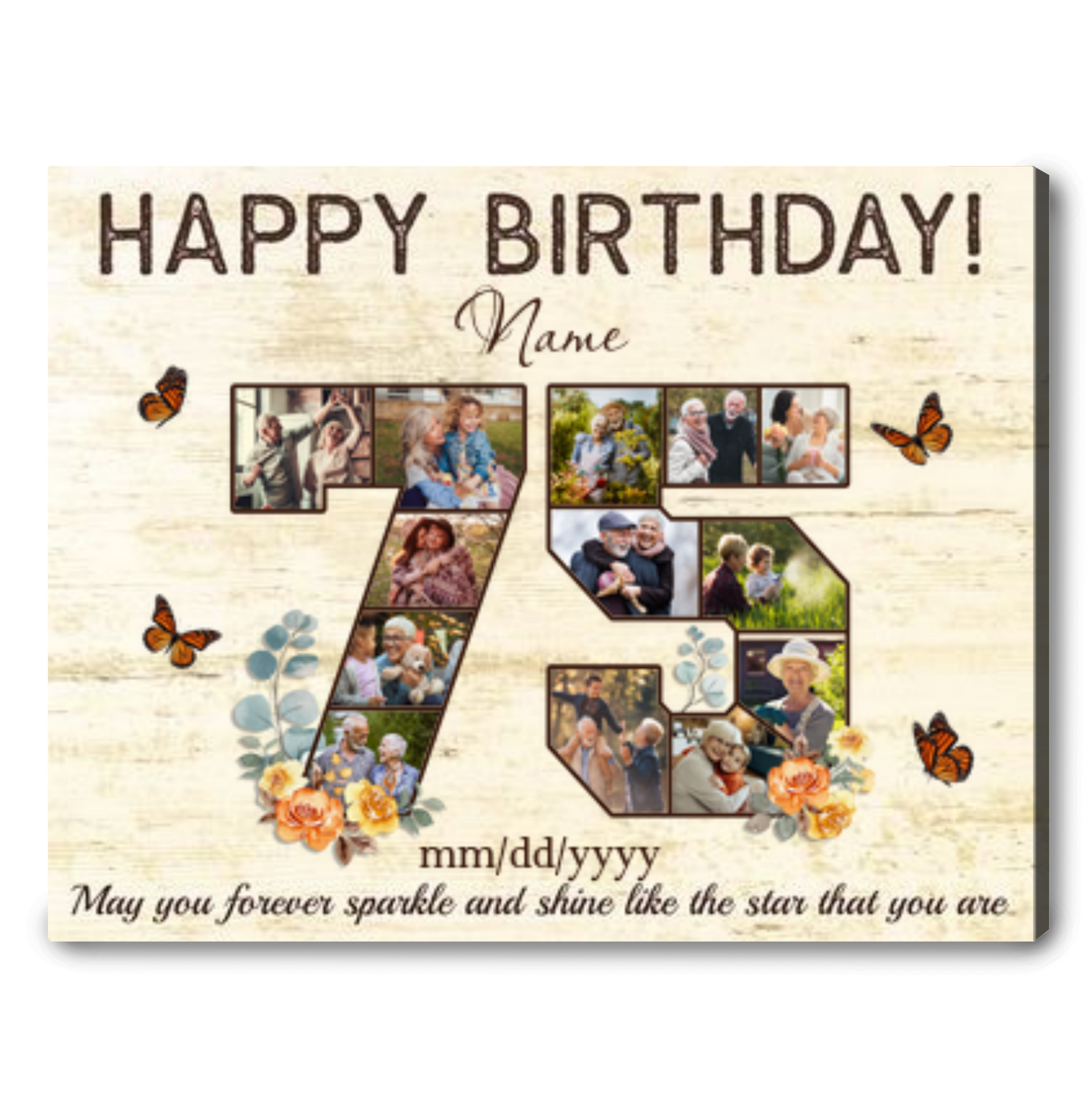 Personalized 75th Birthday Gift Idea Photo Canvas Print For 75th Birthday