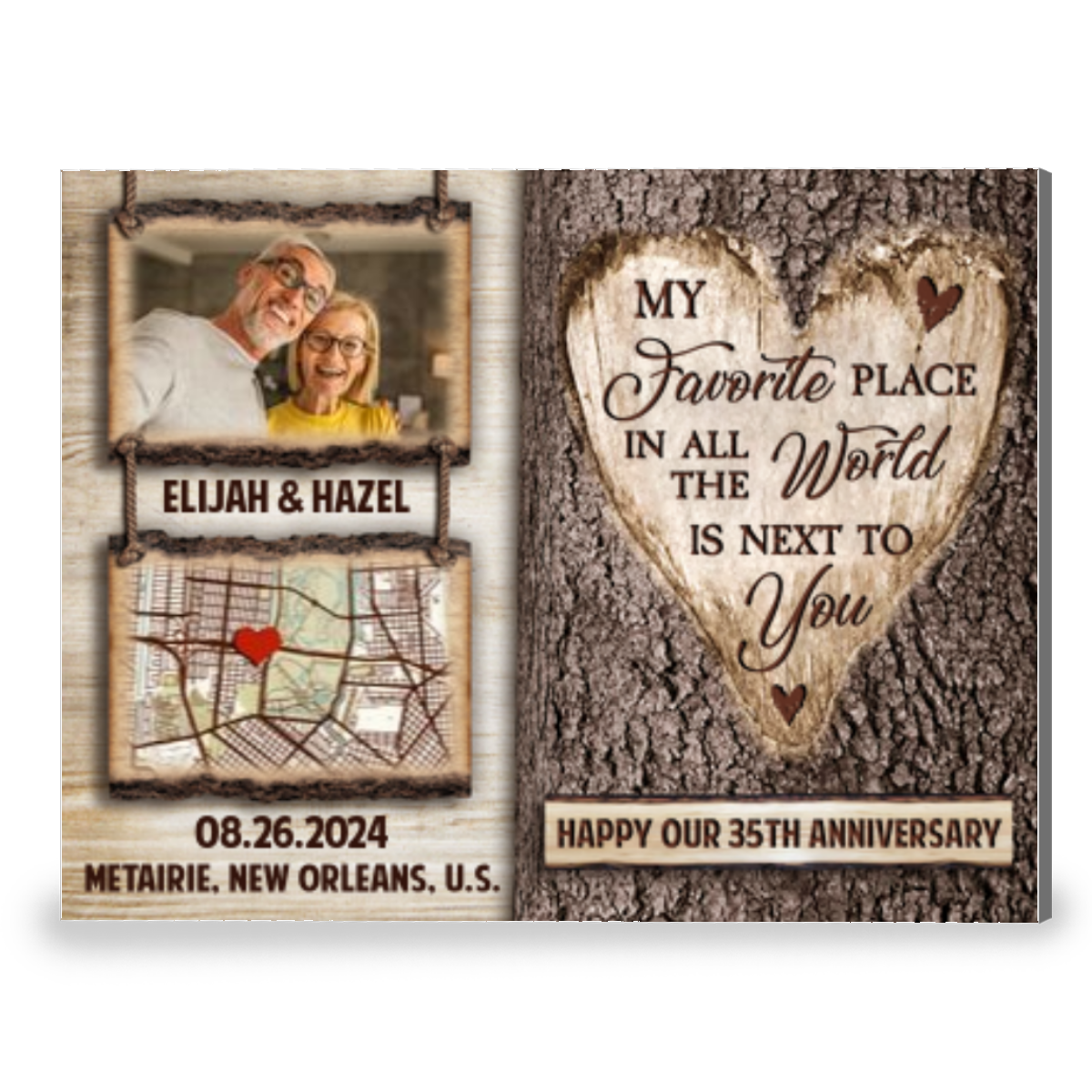 My Favorite Place Custom Map And Photo Happy 35th Anniversary Canvas Print Gift For Couple