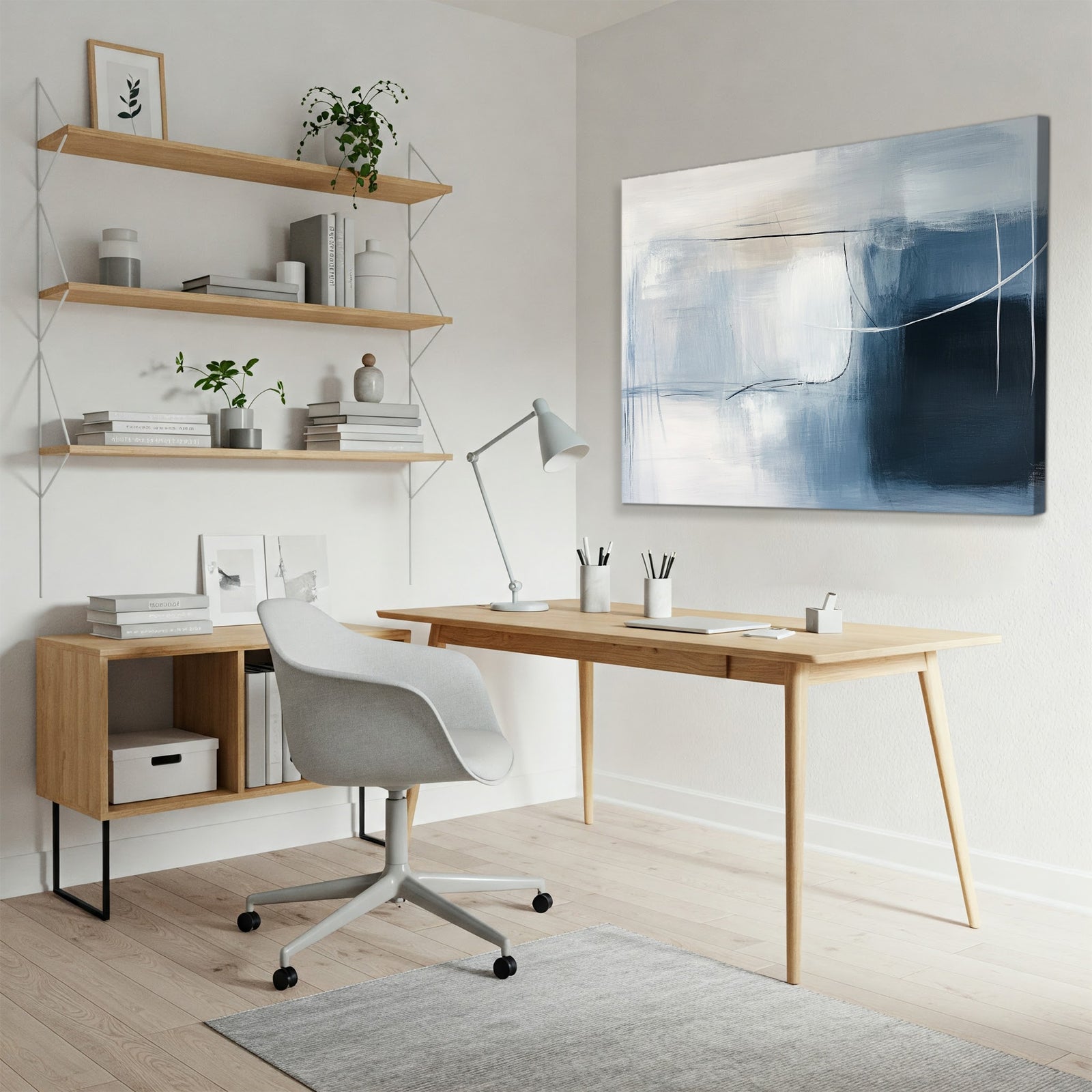 Muted Gray Abstract Canvas Wall Art – Calming Minimalist Painting