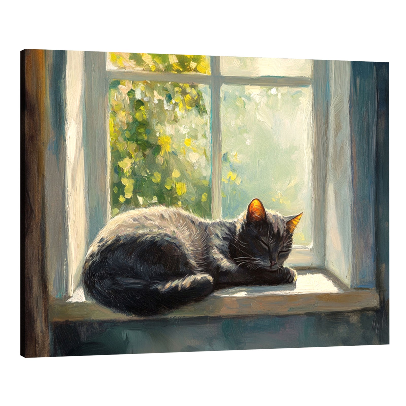 Lazy Cat Nap - Vintage Oil Painting Canvas Print