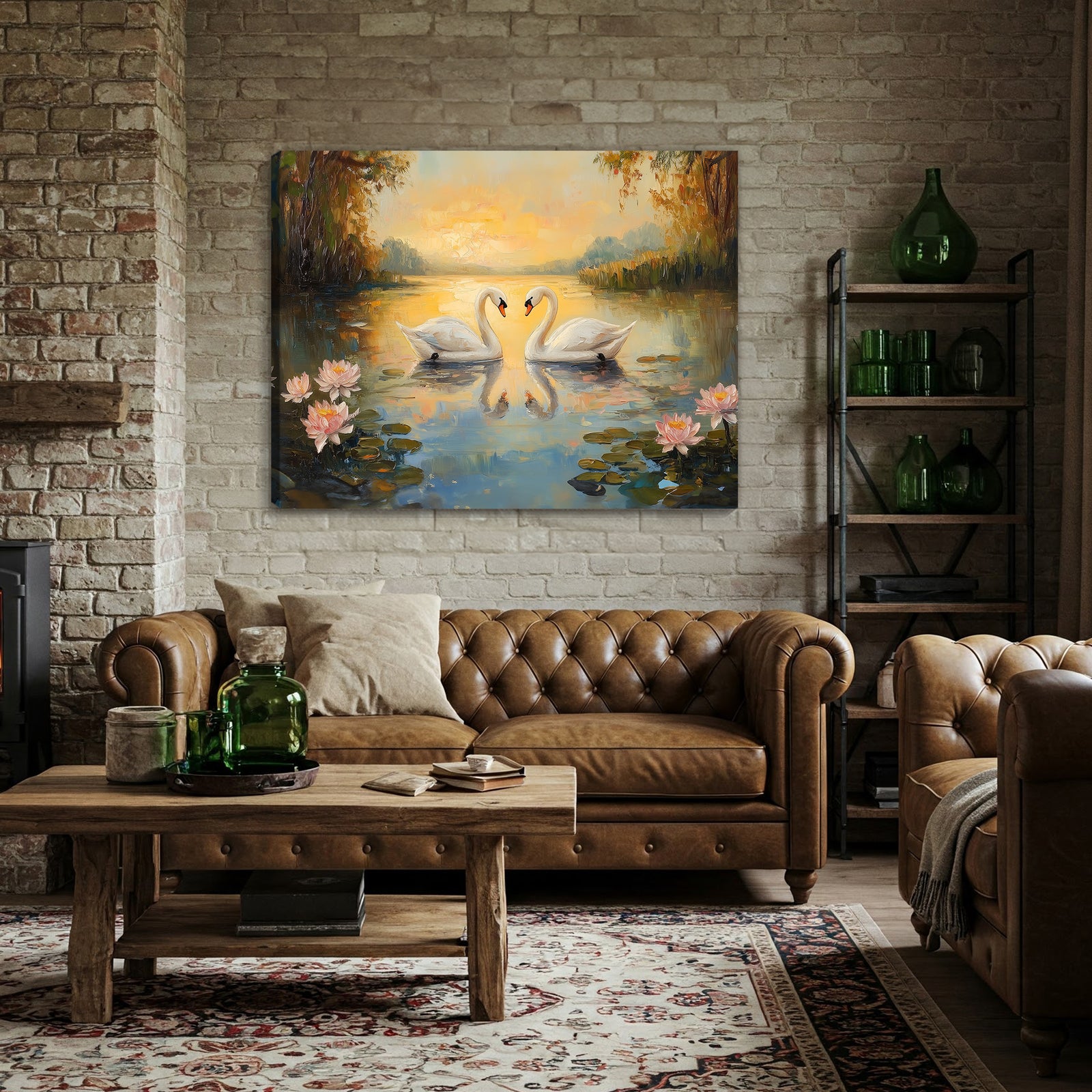 Swan Serenity – Romantic Oil Painting Canvas Wall Art