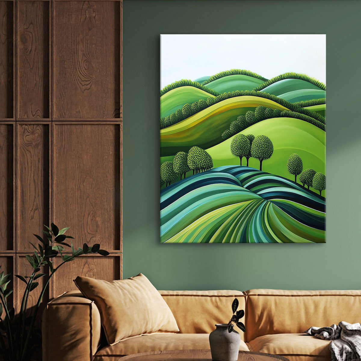 Verdant Rolling Hills Abstract Green Landscape