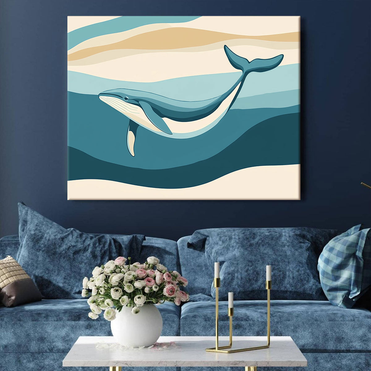 Minimalist Whale Color Block Canvas Wall Art