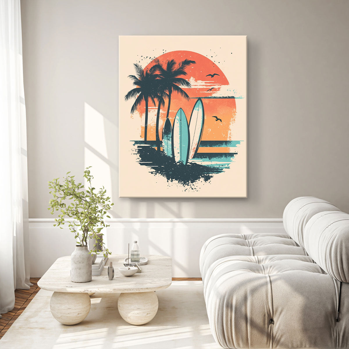 Vintage Surfboards and Palm Trees Retro Canvas Wall Art