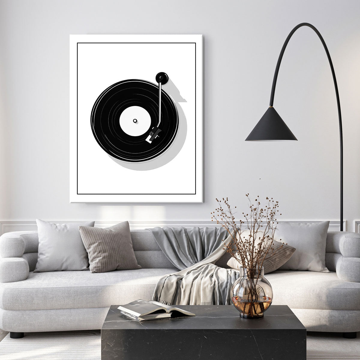 Black And White Vinyl Record Player Minimalist Wall Art