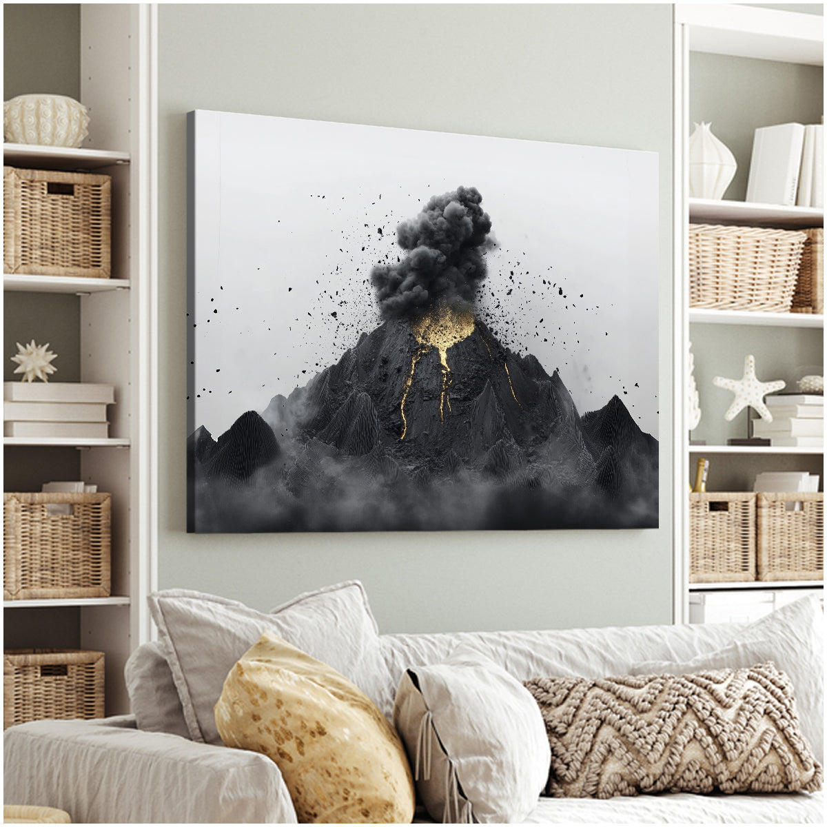 Explosive Volcano Minimalist Abstract Horizontal Wall Art