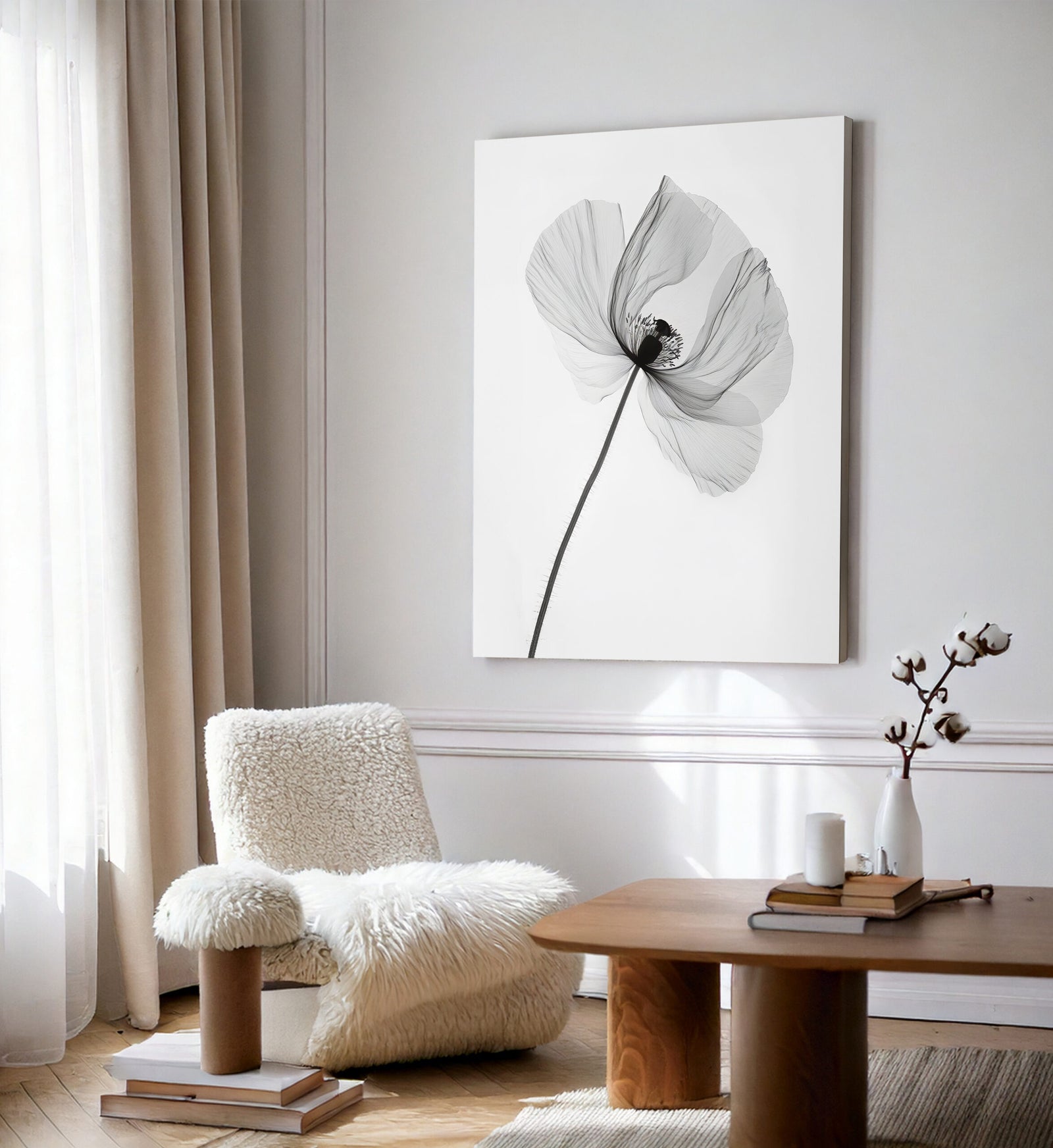 Black And White Poppy Minimalist Wall Art