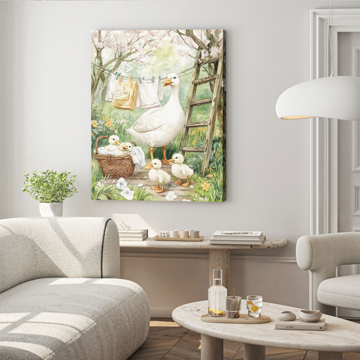 Mother Duck and Ducklings Oil Painting Canvas Wall Art