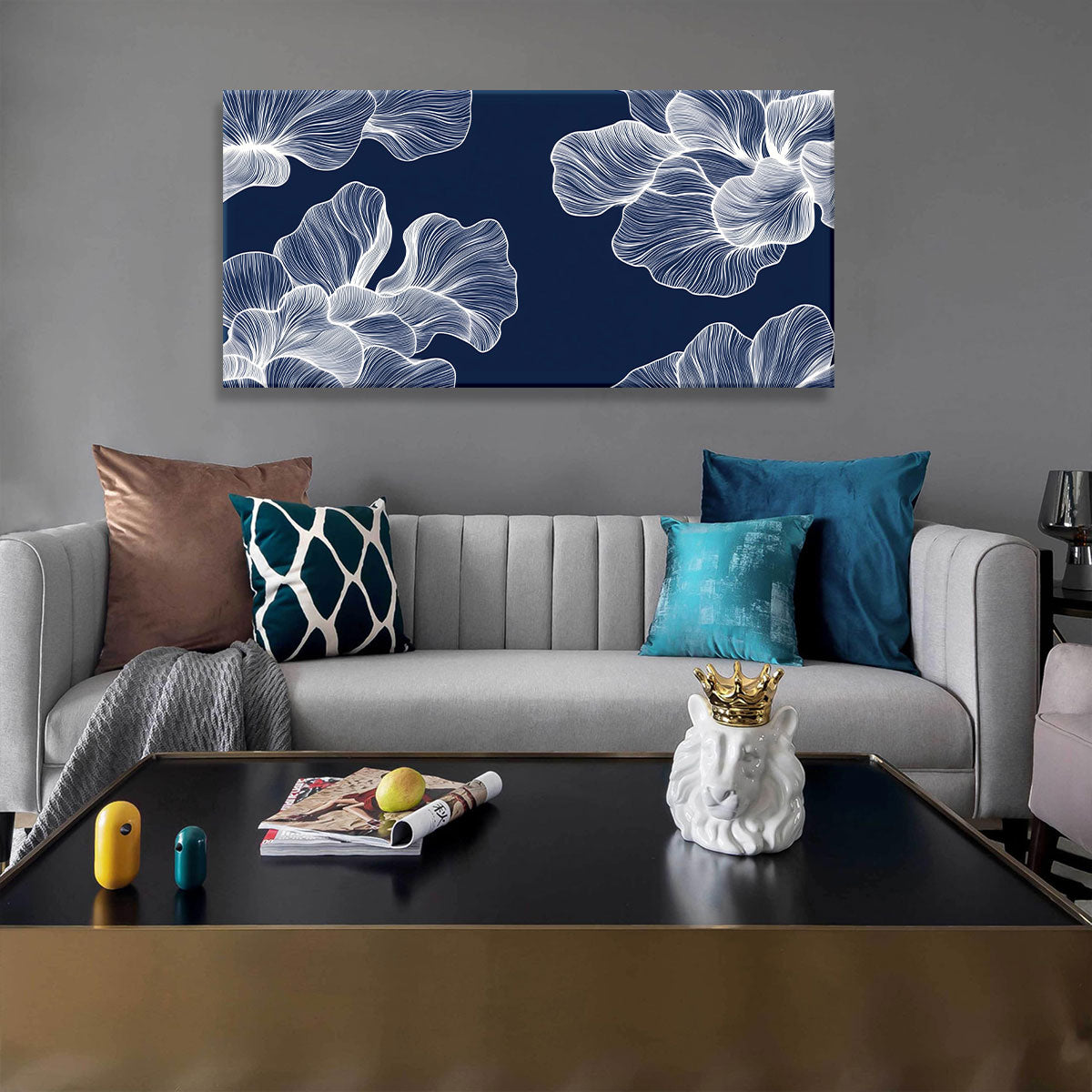 Blue Floral Line Modern Wall Artwork