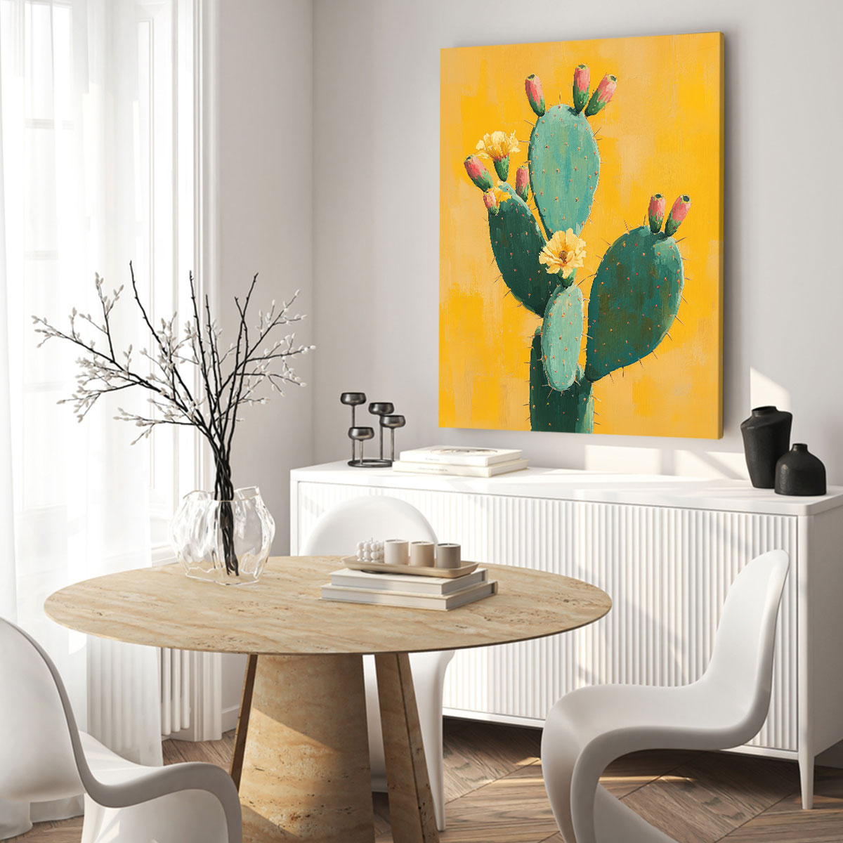 Cactus Painting Canvas Minimalist Wall Art.