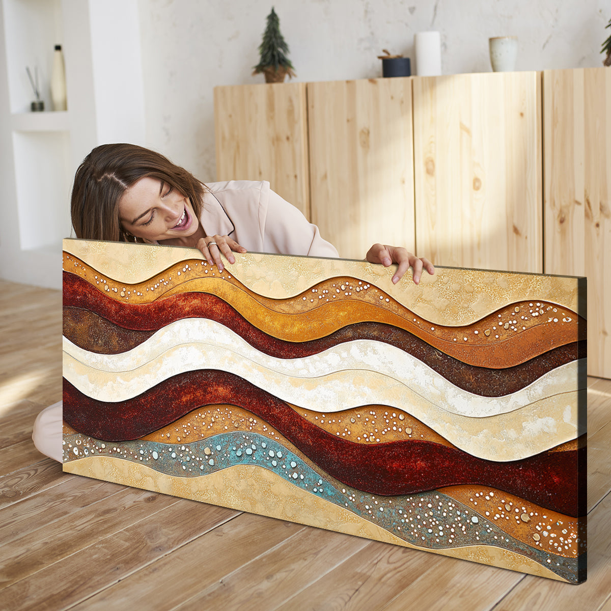 Rustic Wave Contemporary Abstract Canvas Wall Art for Living Room