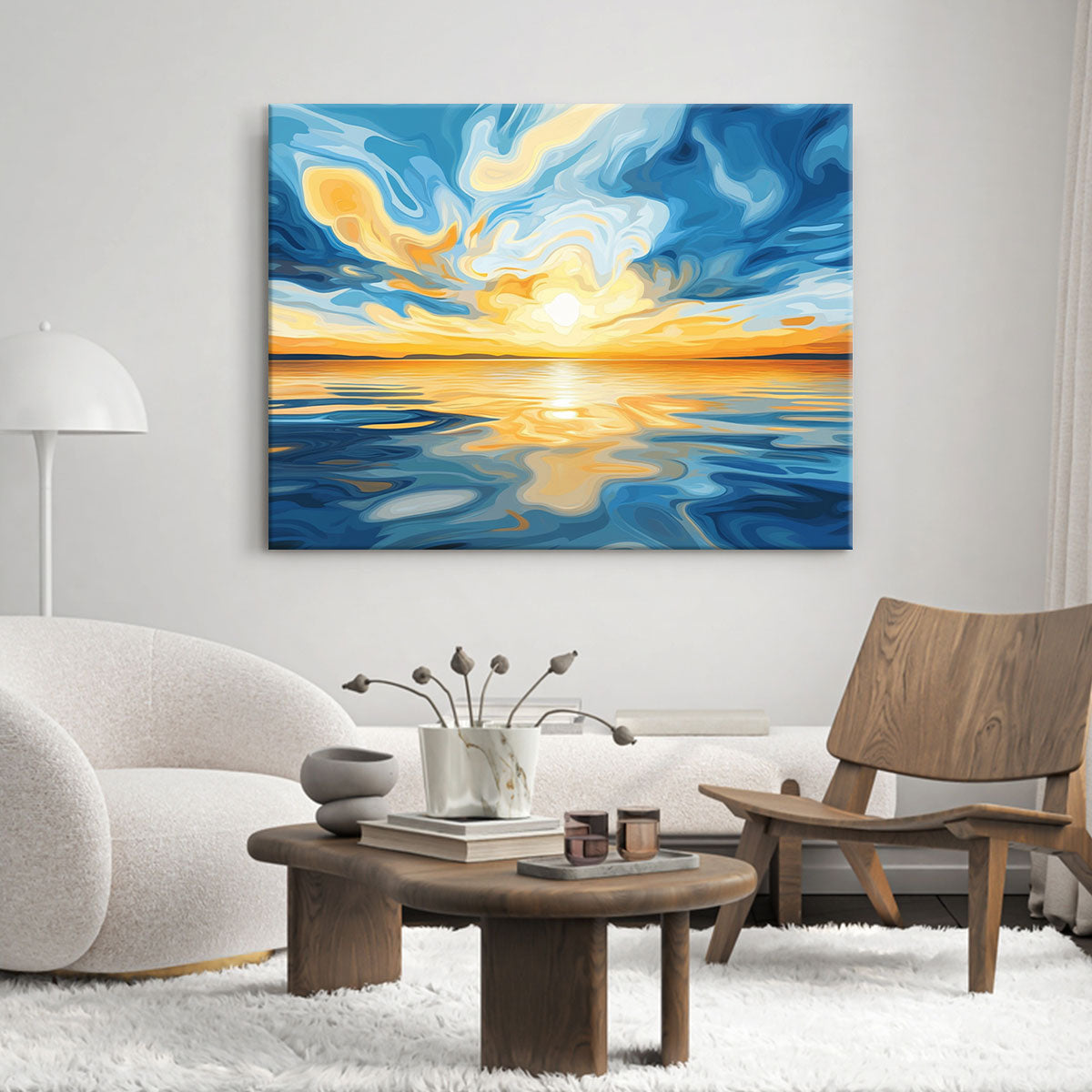 Digital Art Style Ocean Sunset Abstract Wall Decor