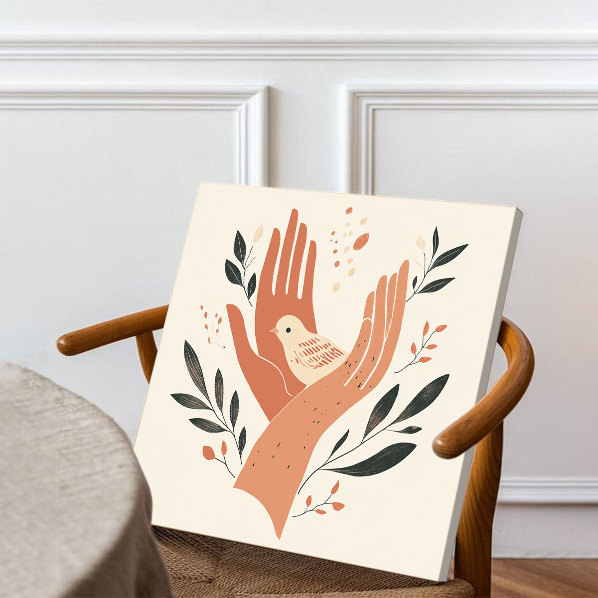 Gentle Hands and Bird Minimalist Canvas Art