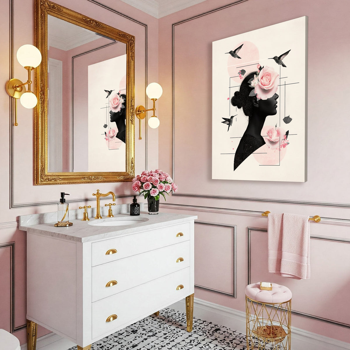 Crimson Rose Muse - Elegant Minimalist Canvas Wall Art