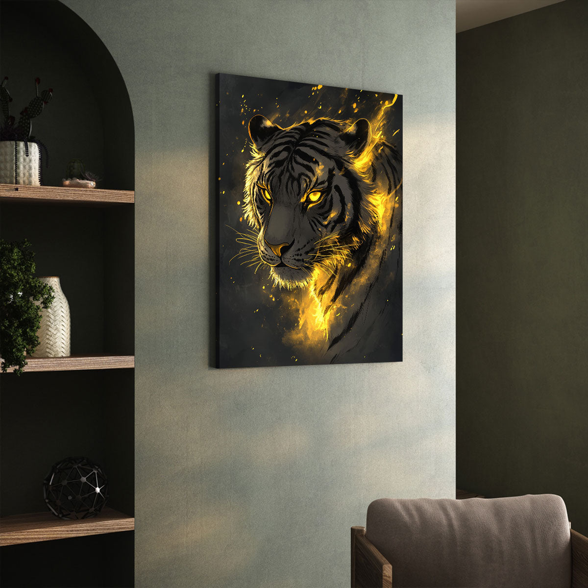 Minimalist Glowing Tiger Line Art Canvas Print