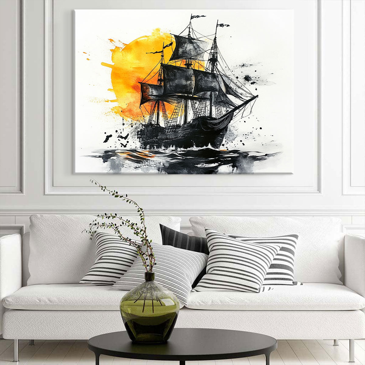 Sailing Black Pirate Ship Abstract Wall Art