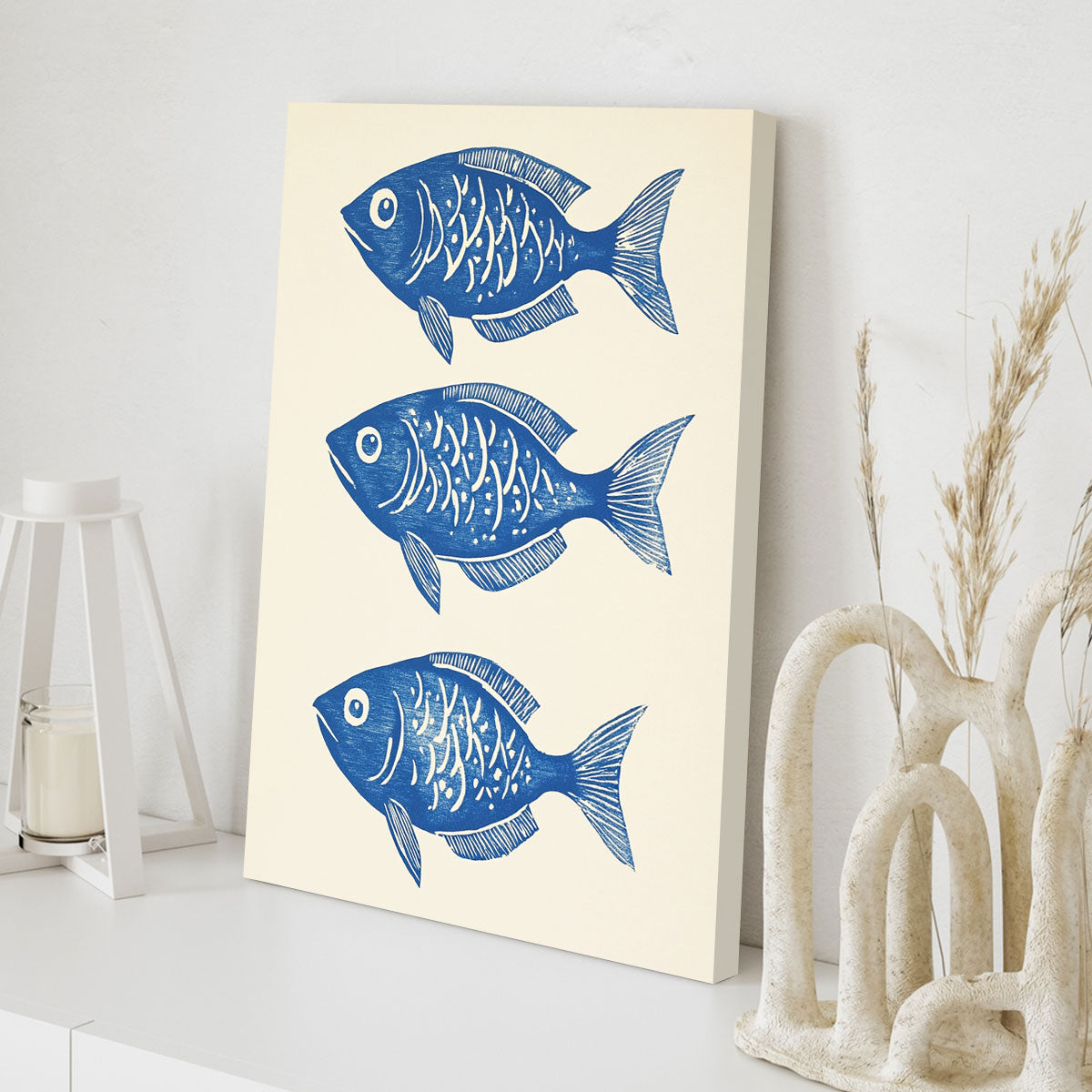 Indigo Fish Trio Modern Wall Artwork