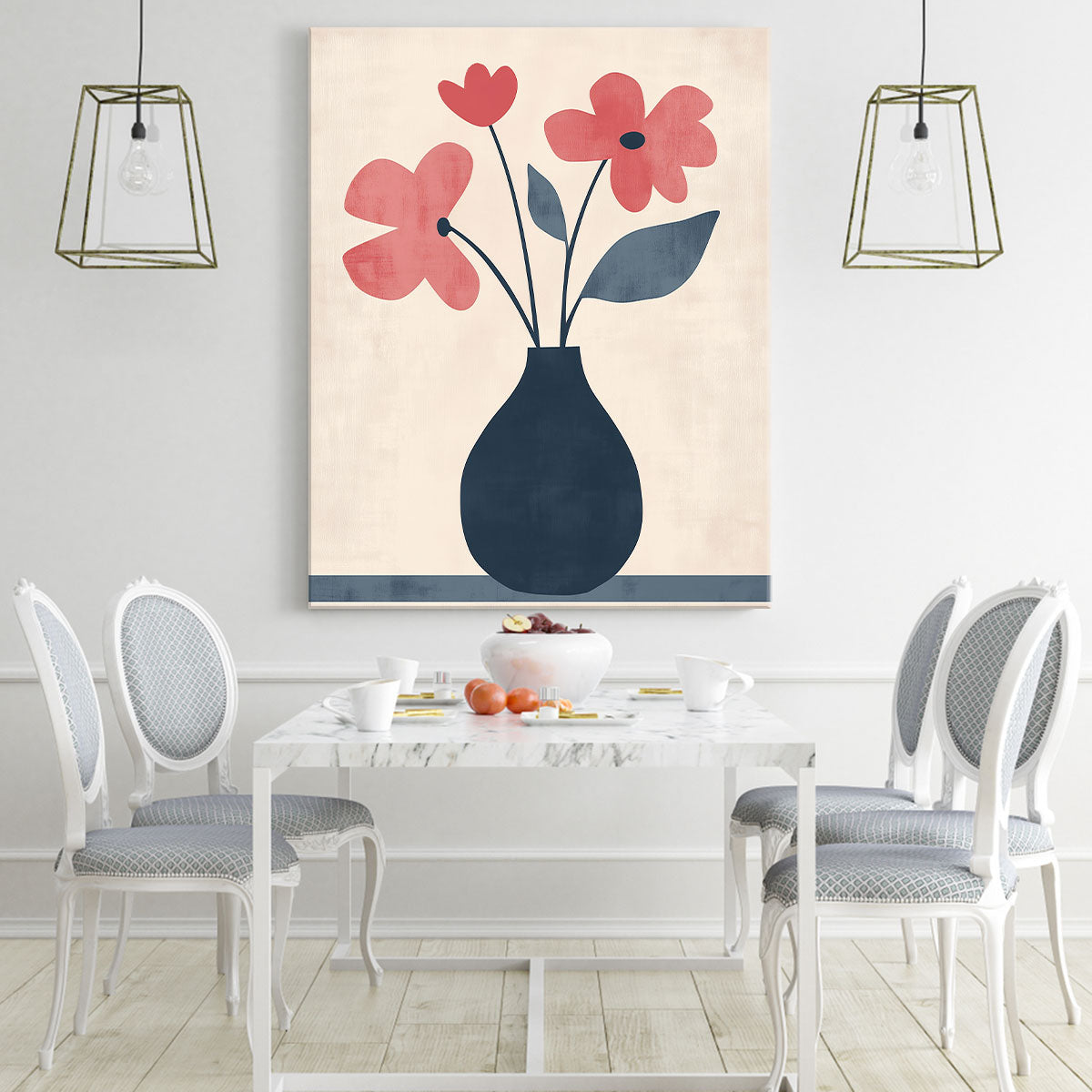 Vase with Flowers - Watercolor Minimalist Canvas Wall Art