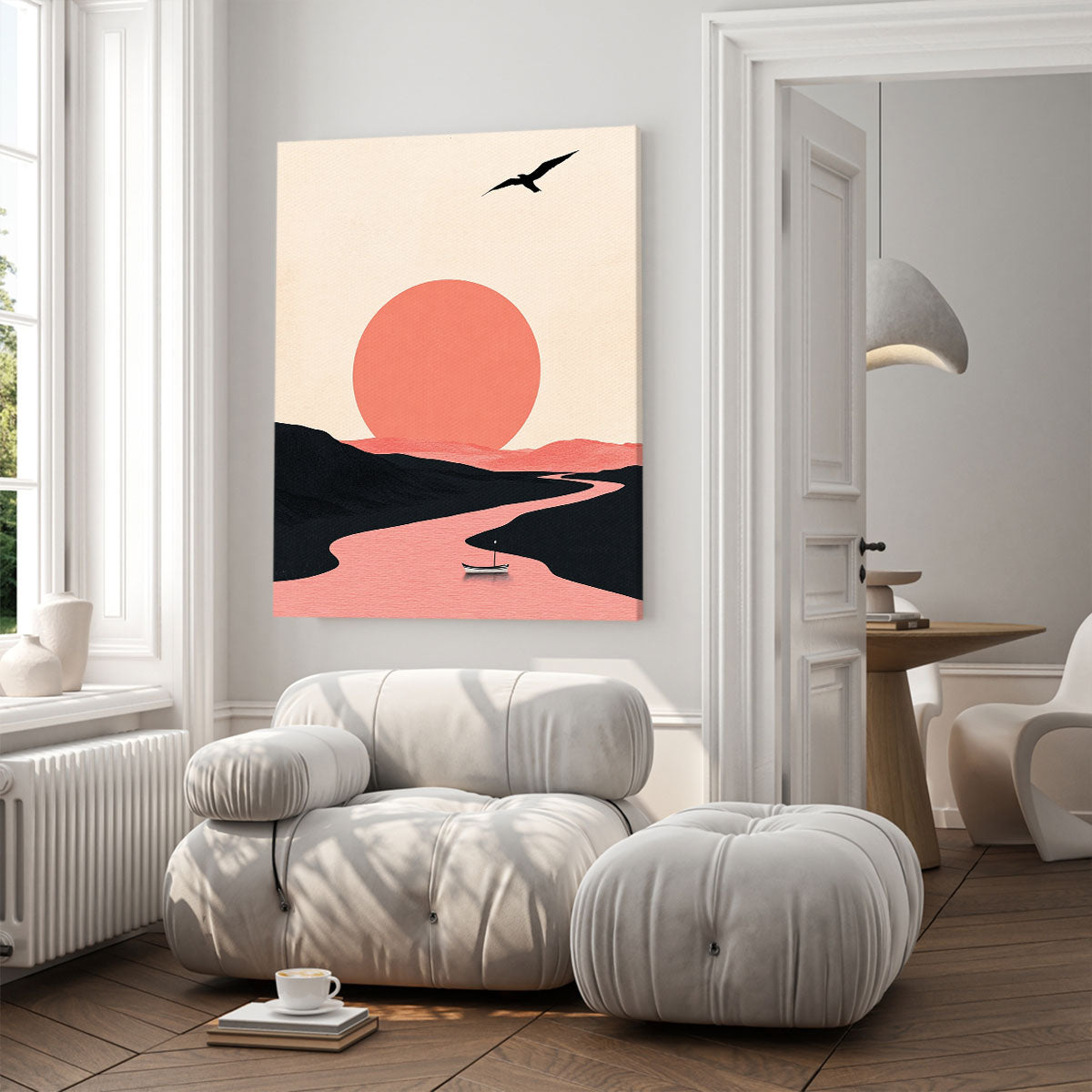 Sunset River Scene Modern Wall Artwork