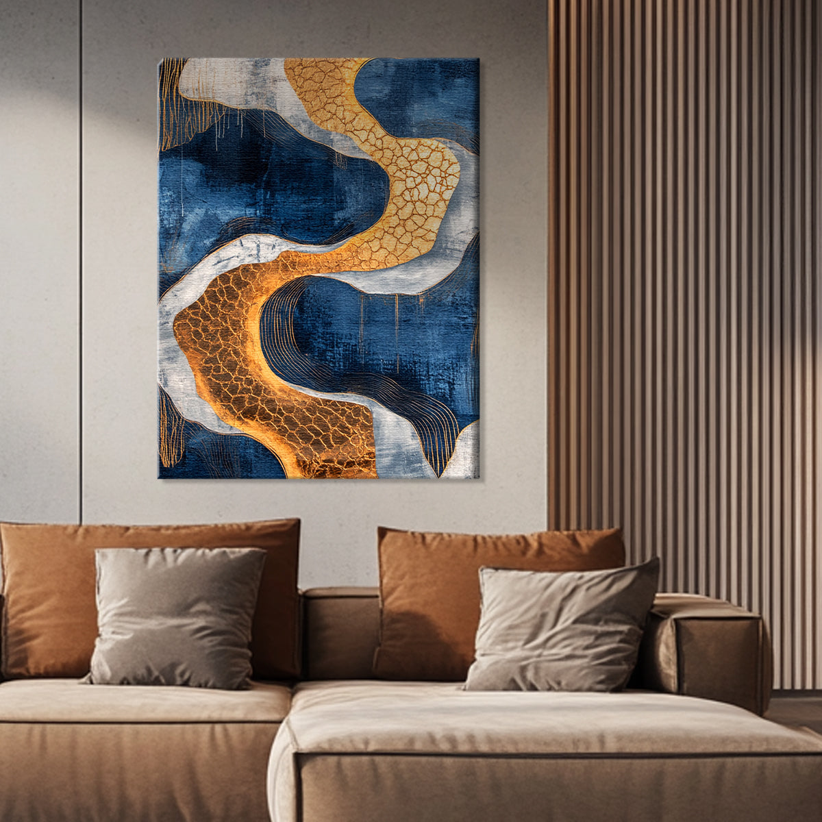 Golden Currents Modern Abstract Canvas Wall Art