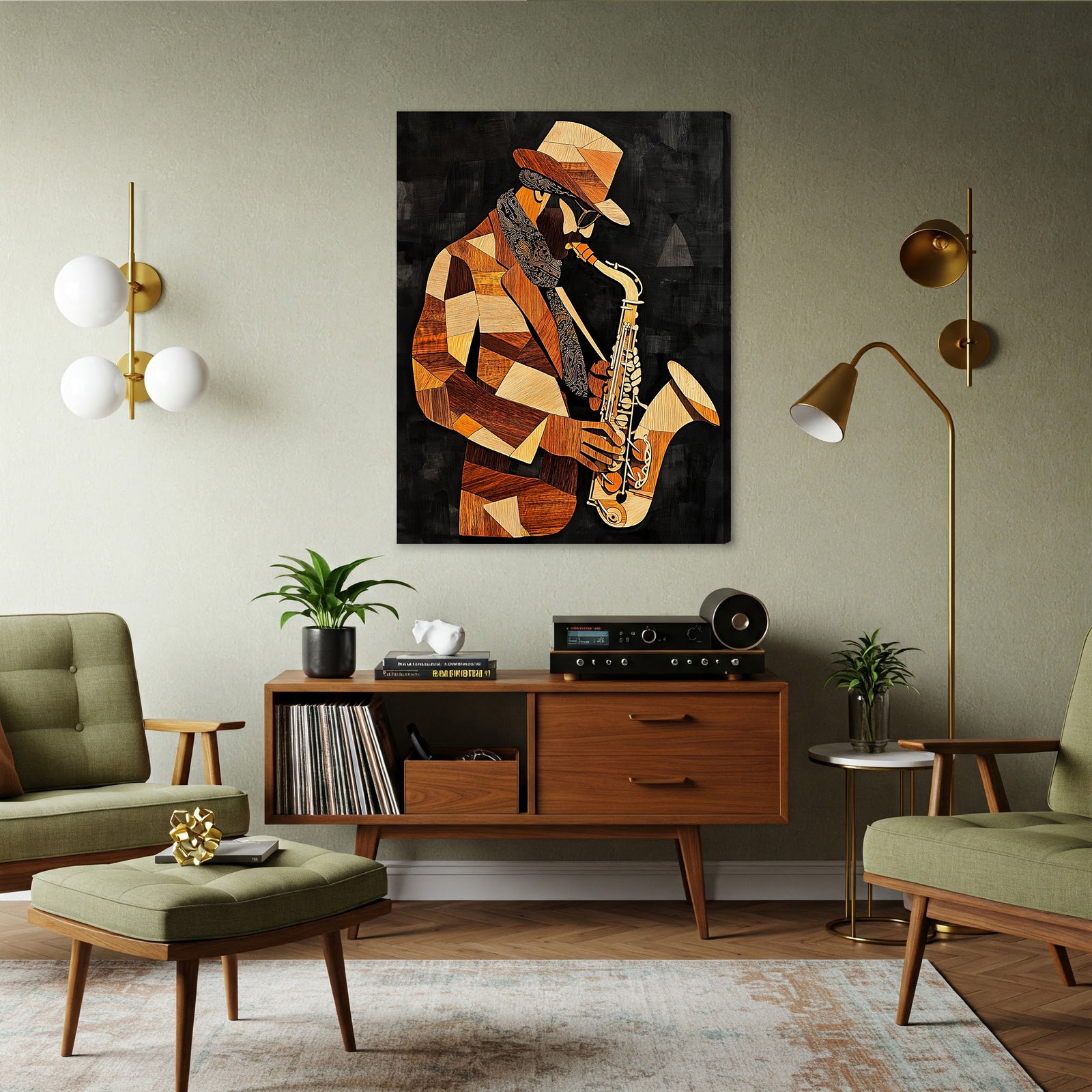 Boho Minimalist Jazz Saxophone Canvas Wall Art