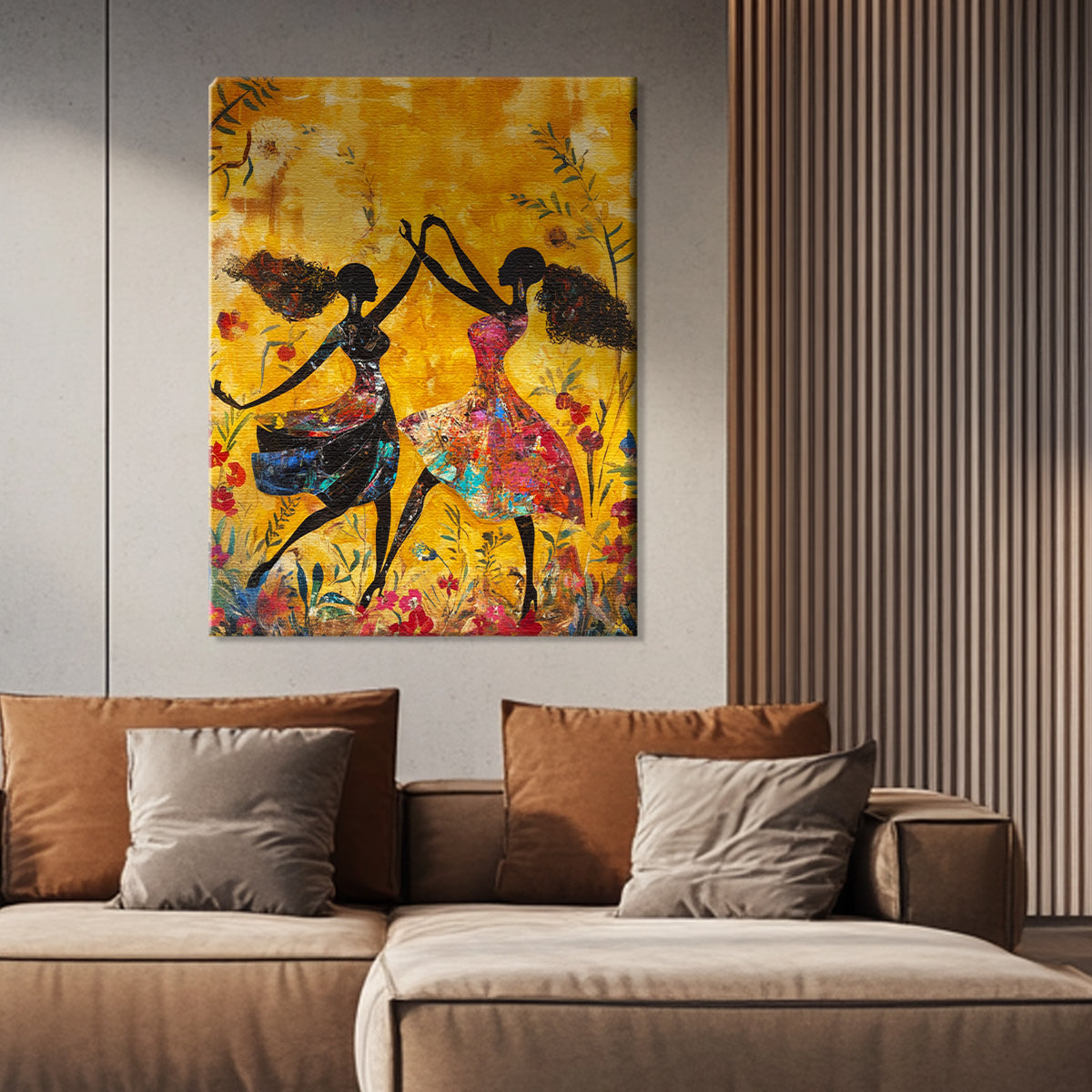 Joyful Dance Vibrant Abstract Canvas Wall Art for Living Room