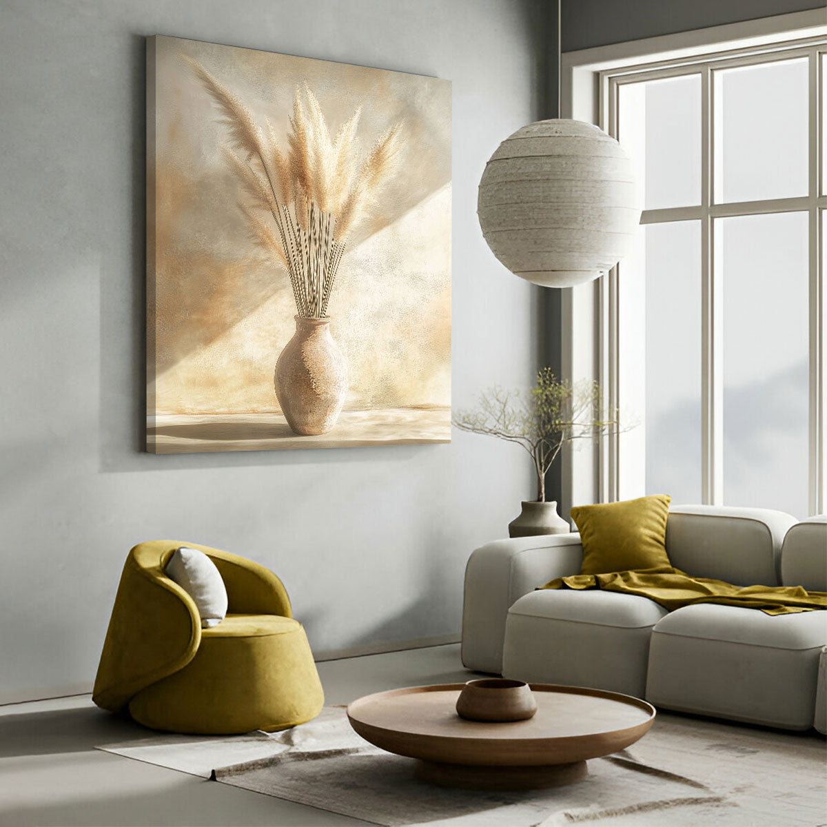 Pampas Grass Minimal Boho Wall Art – Neutral Ceramic Vase Canvas Print