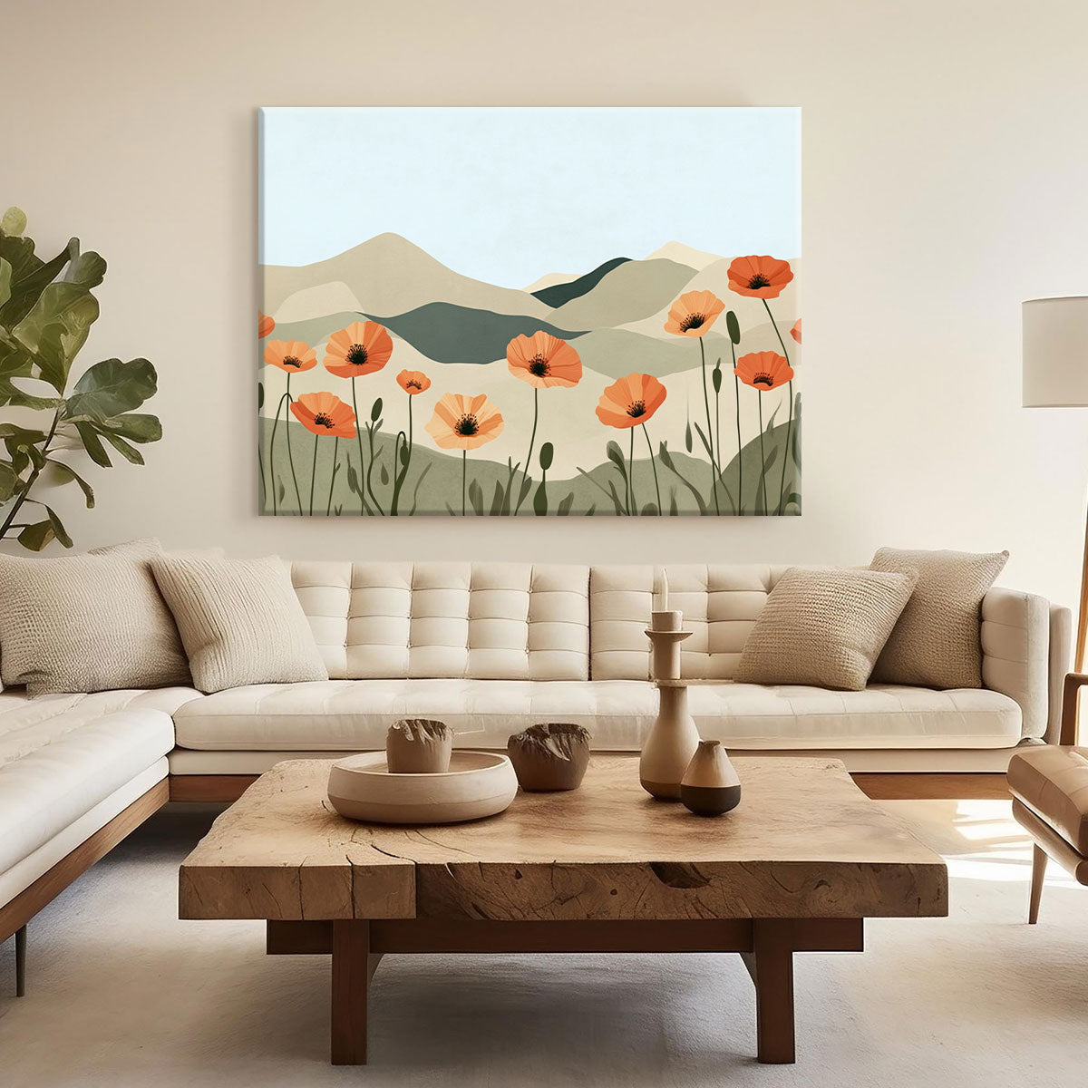 Sunset Poppy Field Modern Wall Artwork