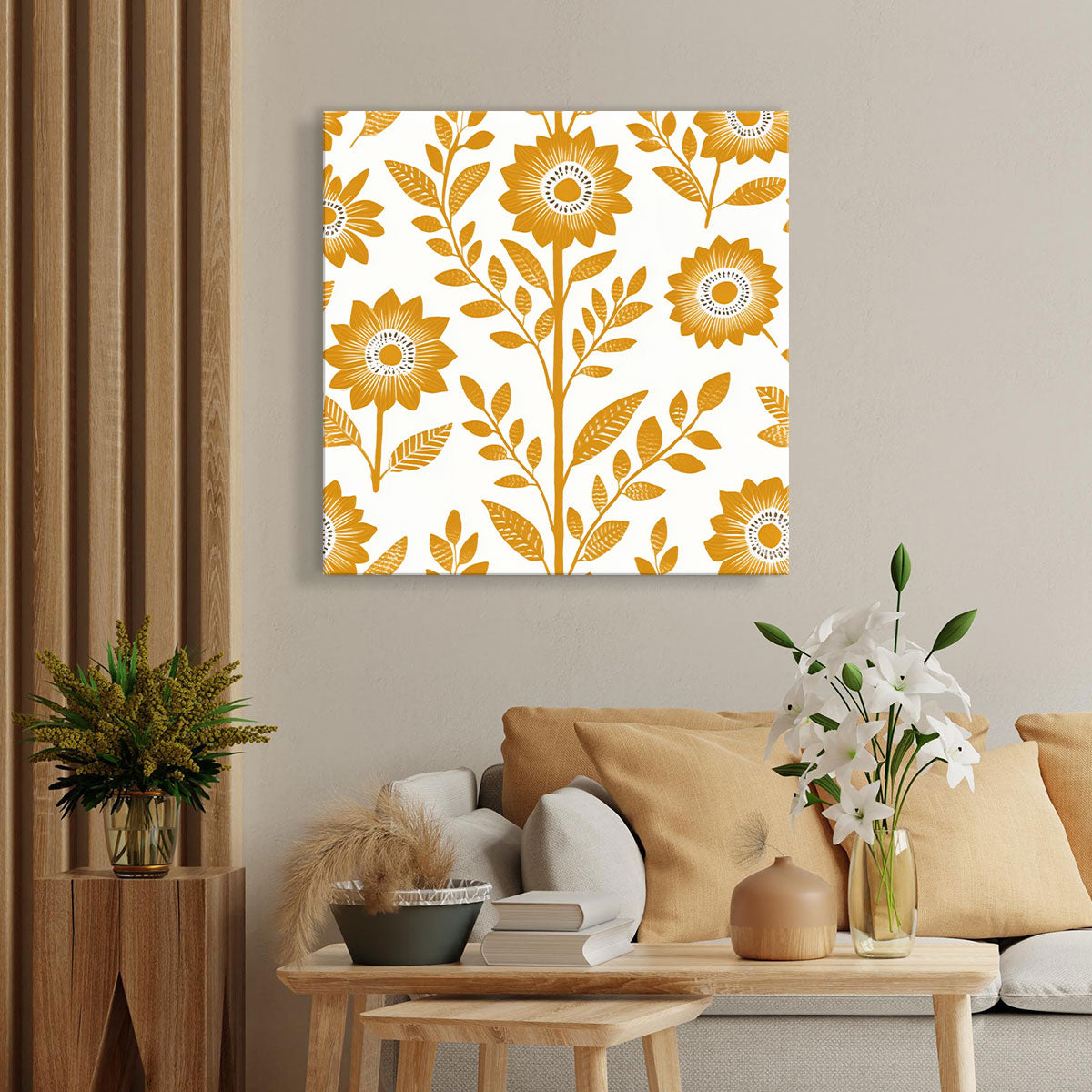 Golden Daisy Grid Boho Wall Decor