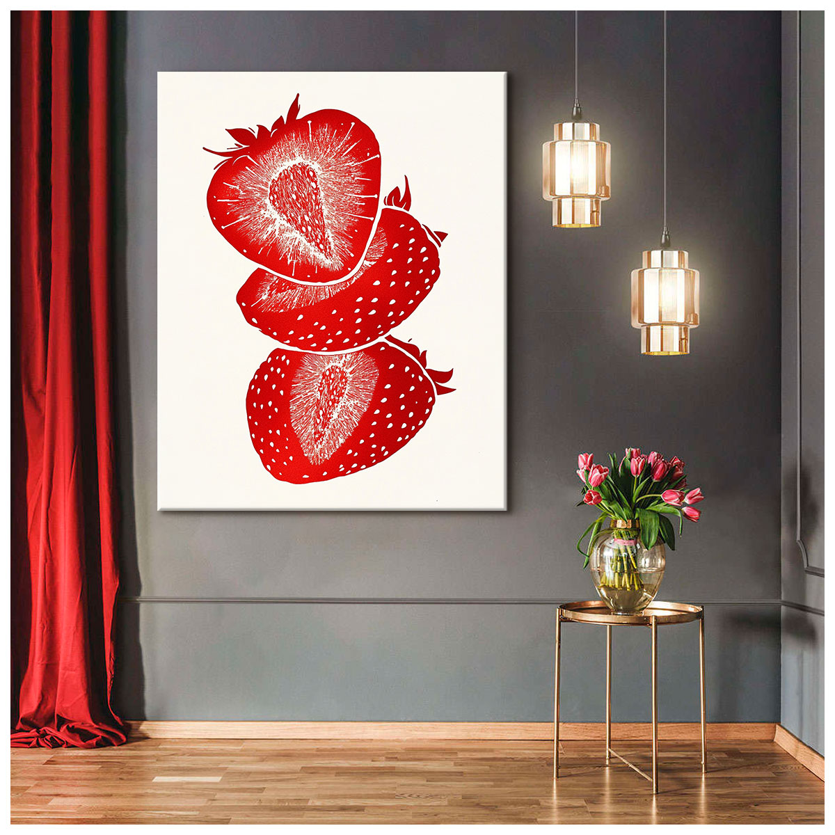 Ruby Strawberry Slices Abstract Wall Art