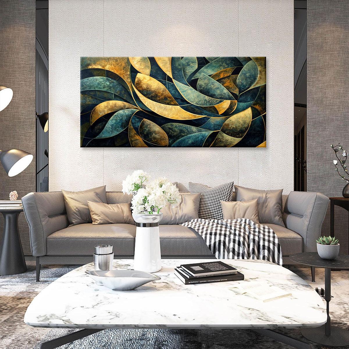 Elegant Curved Geometric Abstract Canvas Wall Art for Living Room