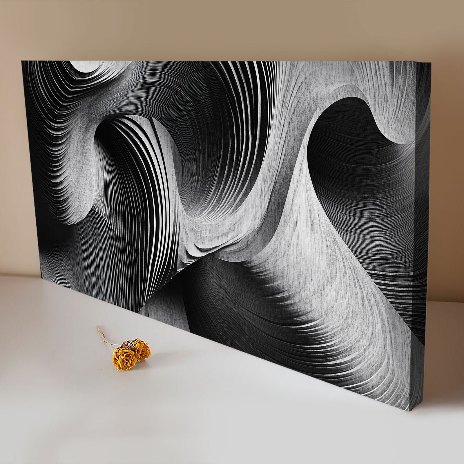 Waves Monochromatic Abstract Canvas Wall Art for Living Room