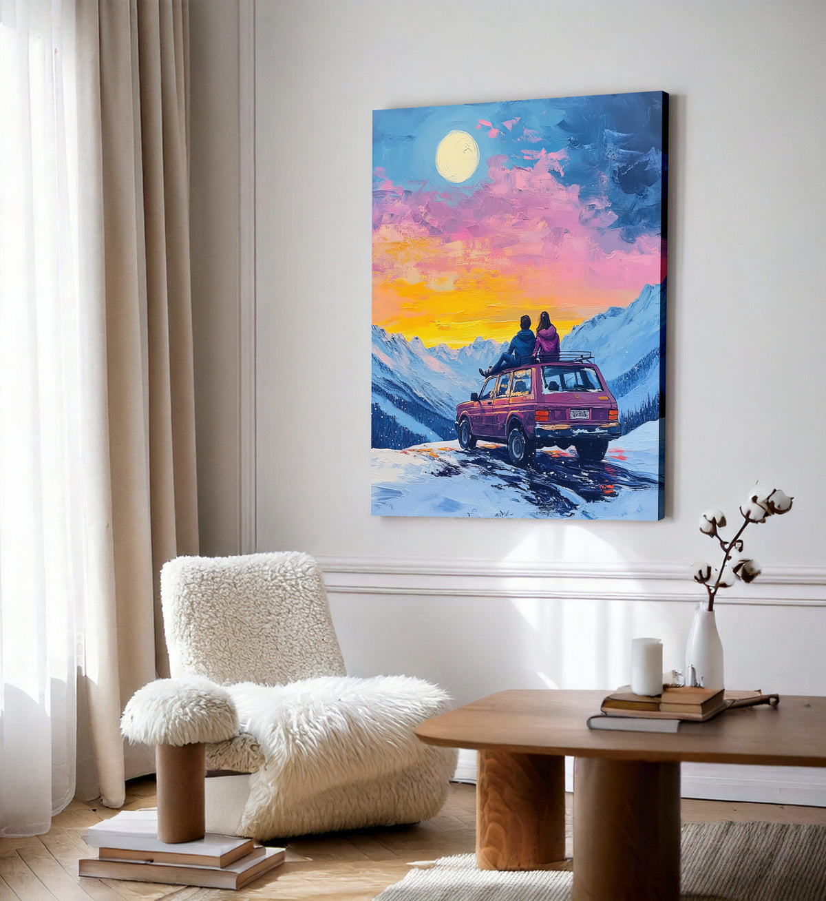 Sunset Mountain Adventure Oil Painting Canvas Wall Art