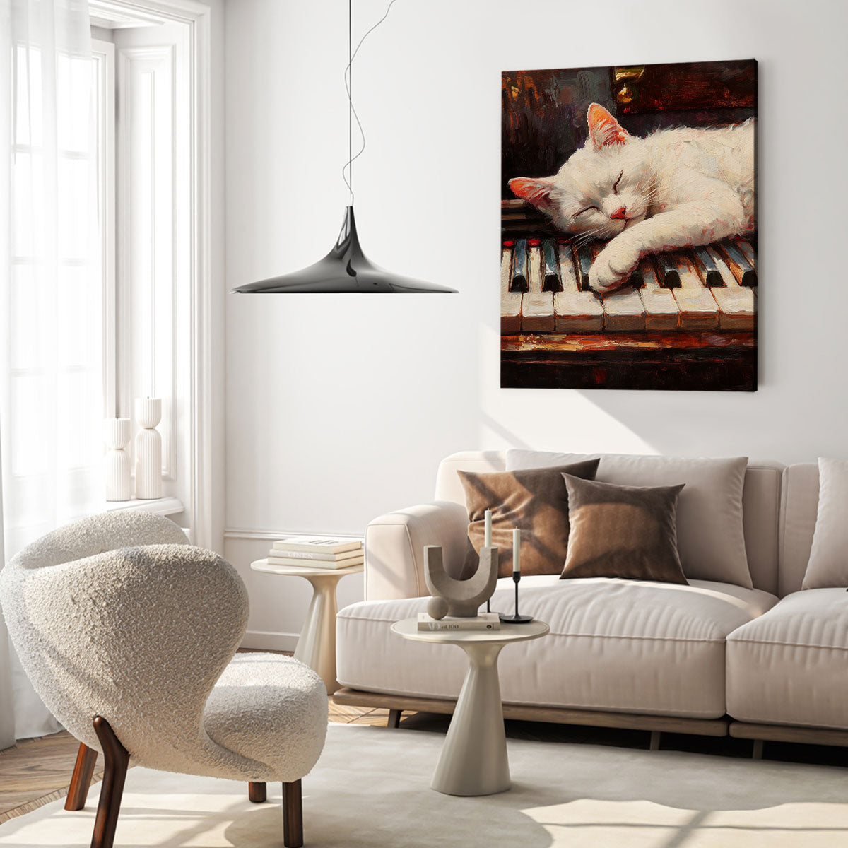Cat Napping On Piano Keys Fine Arts Print