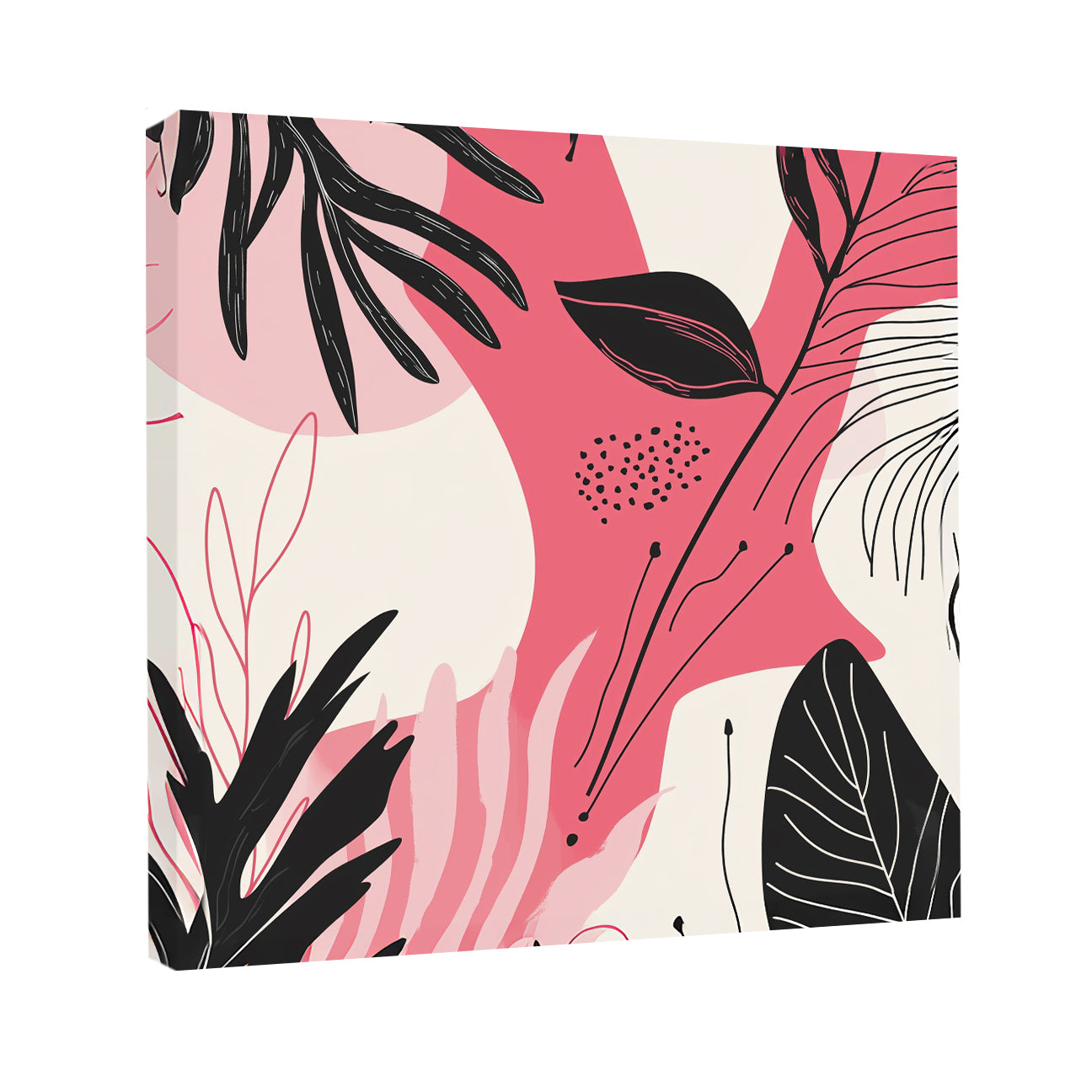 Pink Black Minimalist Leaf Pattern Canvas for Soft Interiors