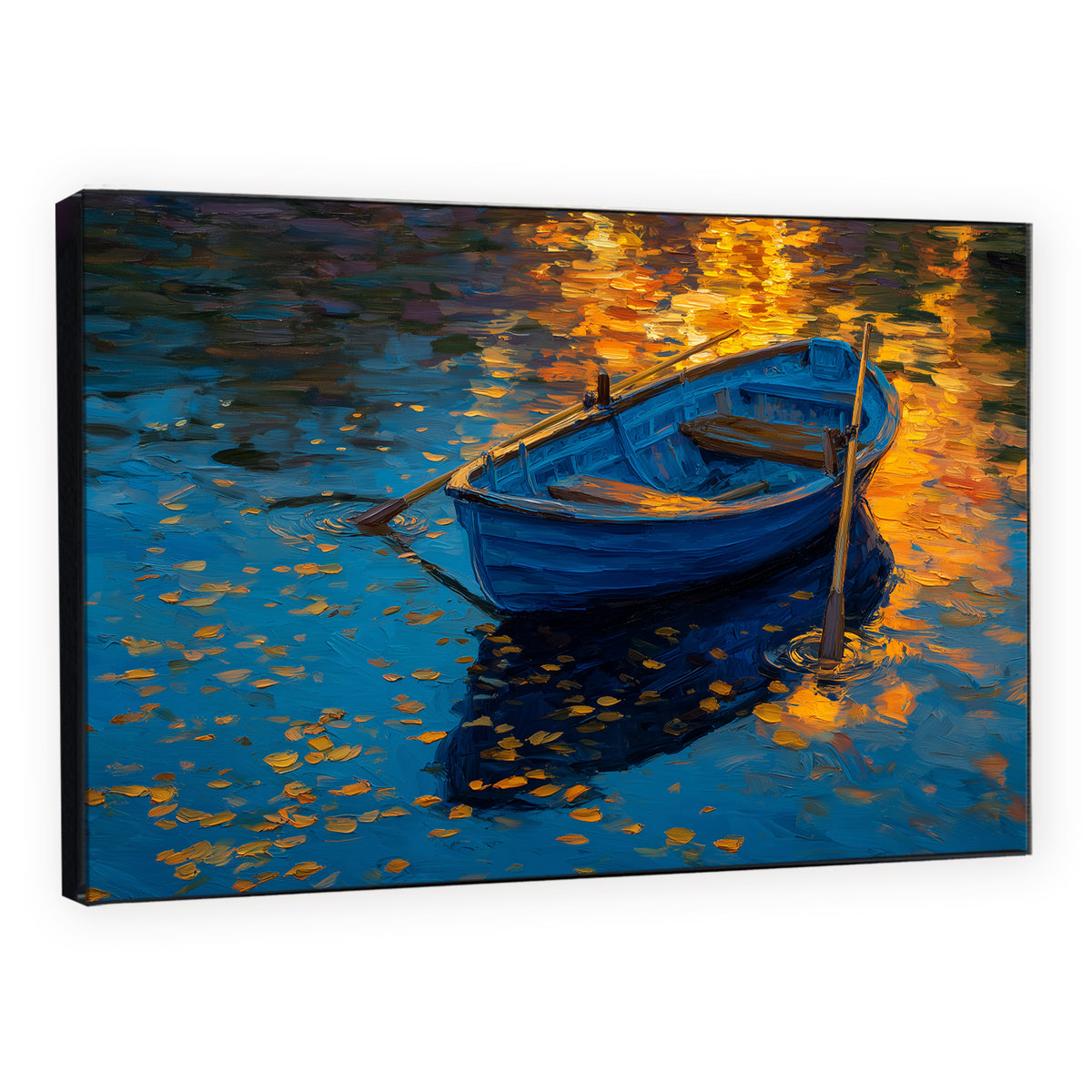 Golden Light and Blue Rowboat Oil Canvas Wall Art