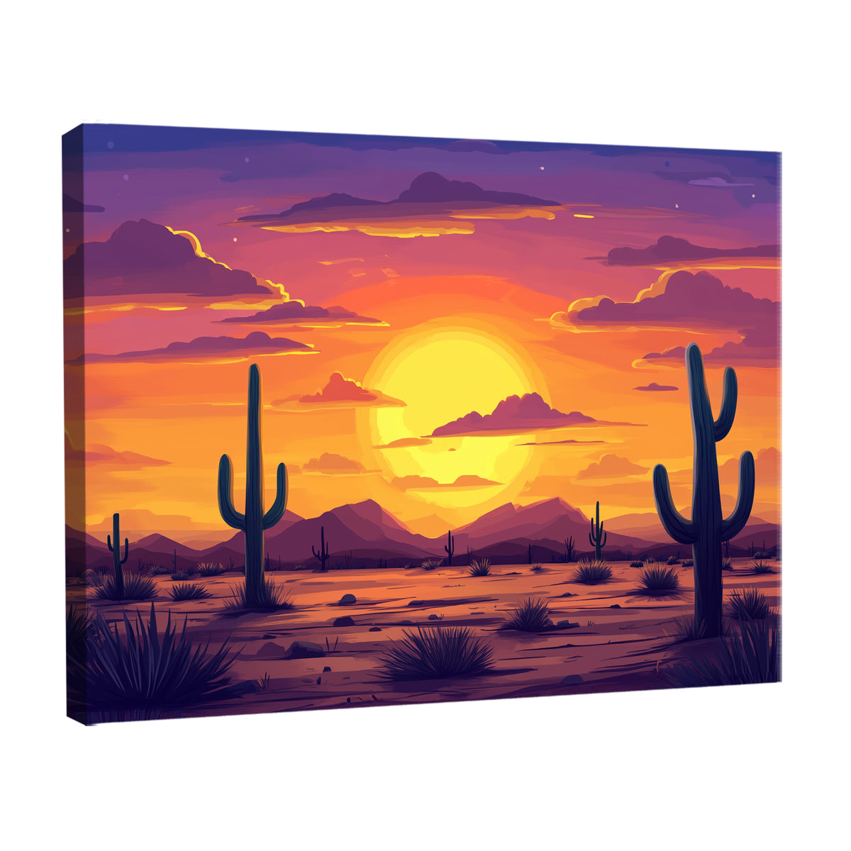 Boho Cactus Sunset Canvas Art for Desert Wall Decor
