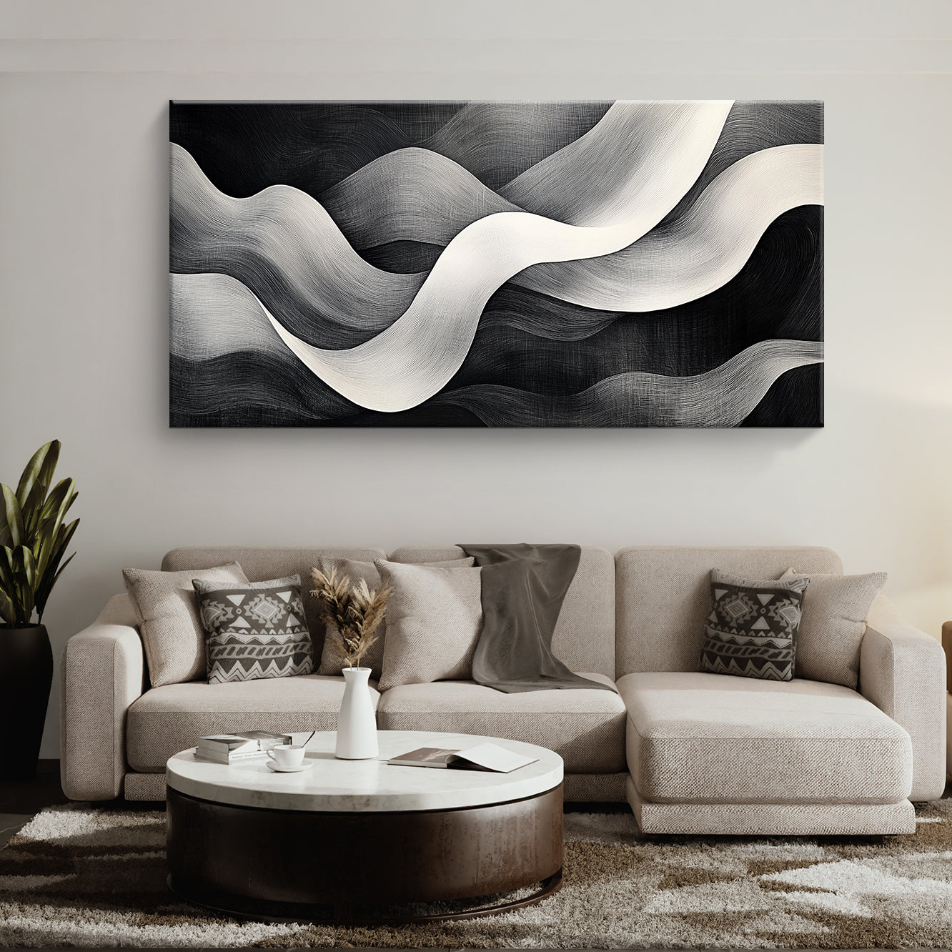 Minimalist Flowing Waves Canvas Wall Art – Soft Abstract Line Pattern Print
