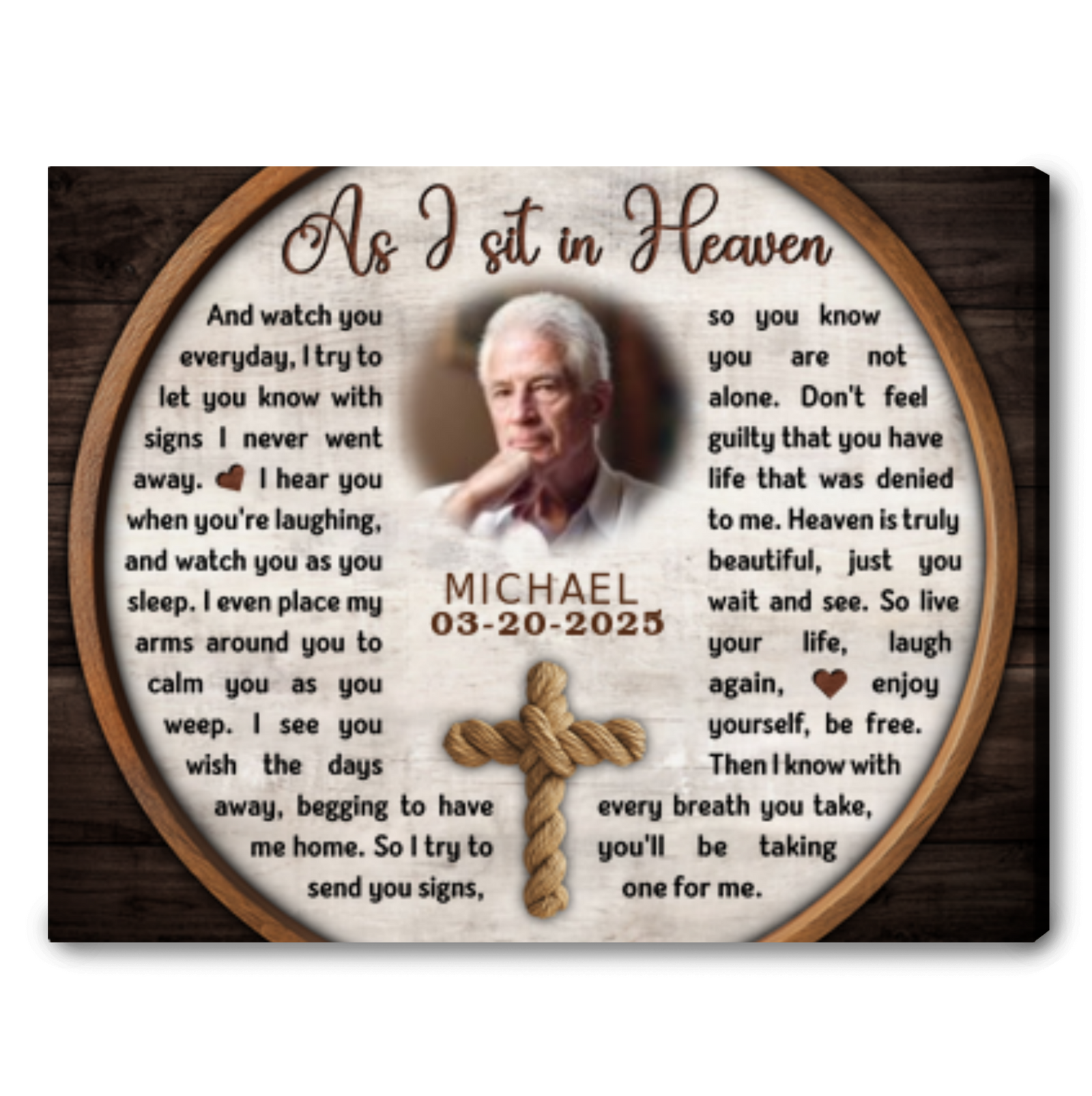 As I Sit in Heaven - Personalized Memorial Gift For Loss Of Loved Ones Cross Rope Canvas Print