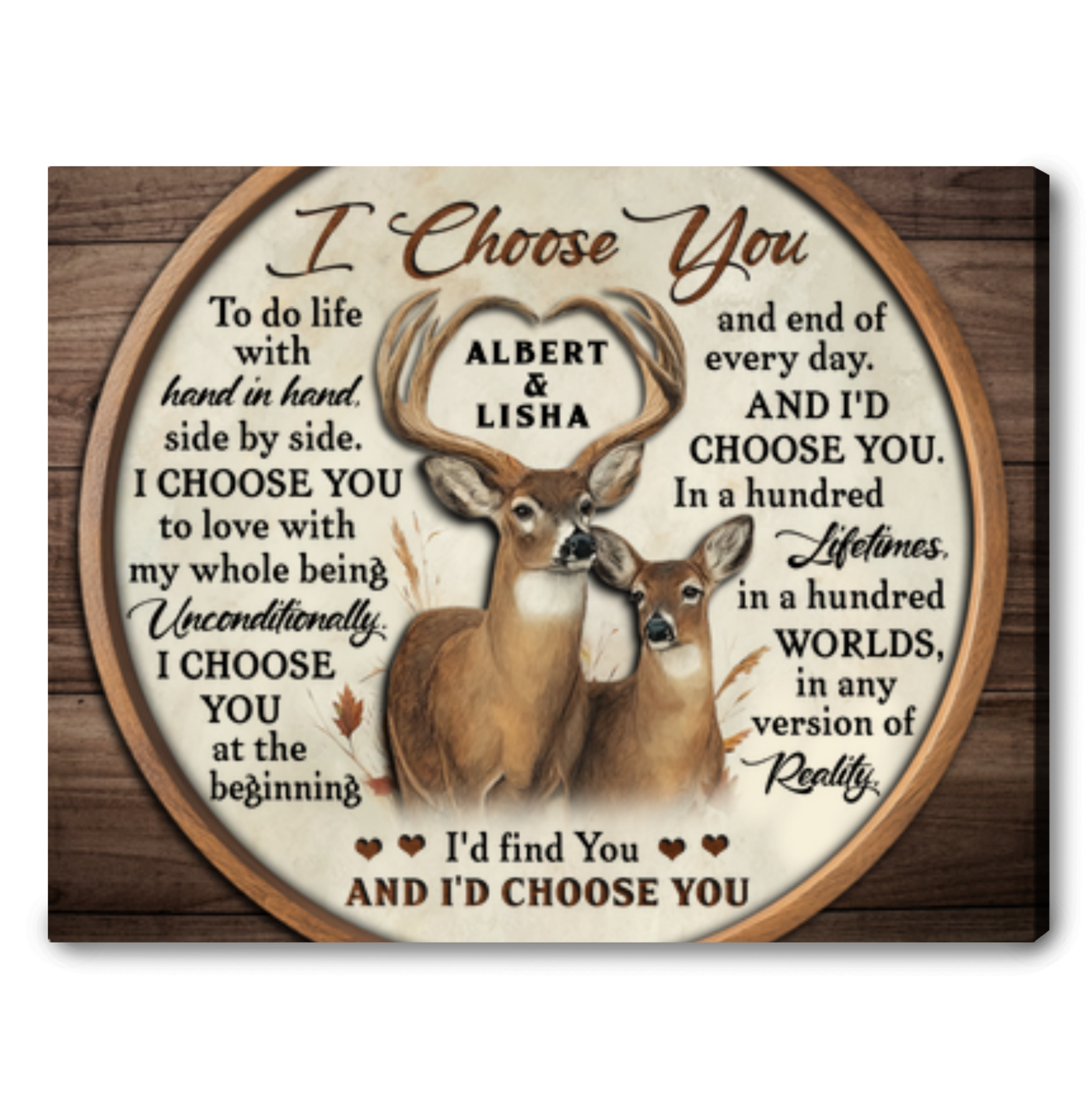 I Choose You -  Personalized Gift For Couples Buck And Doe Custom Names Canvas Print