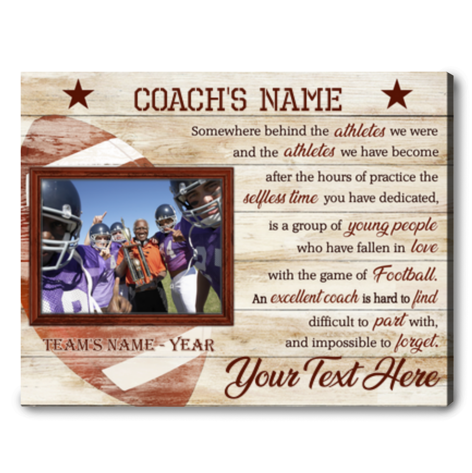Custom Photo Football Coach Canvas Wall Art Thank You Coach Appreciation Gift