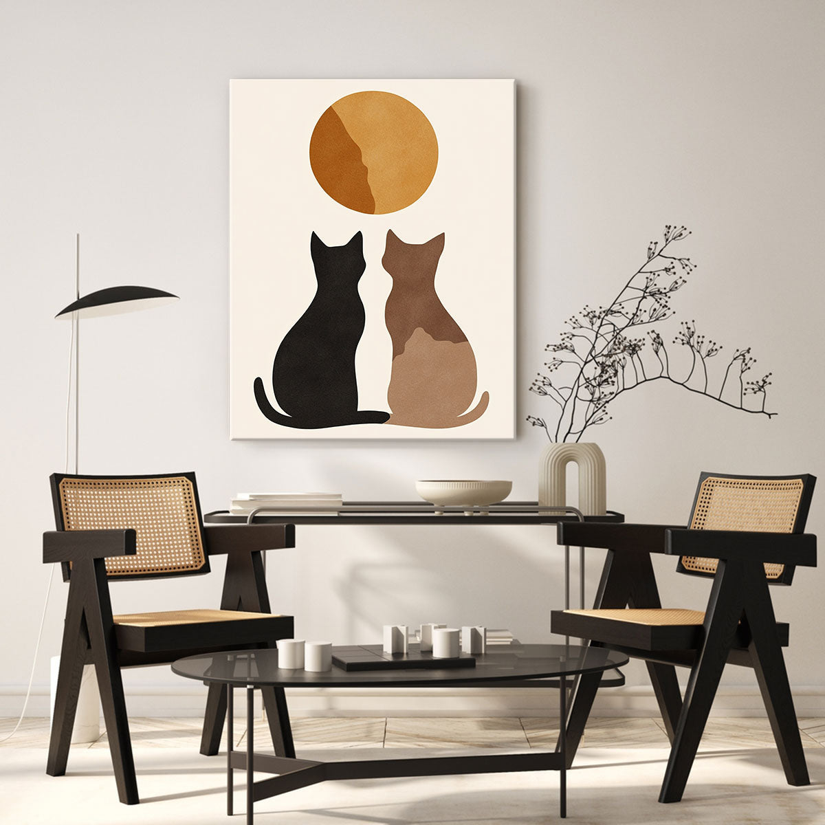 Twin Cats Silhouette Minimalist Canvas Wall Art