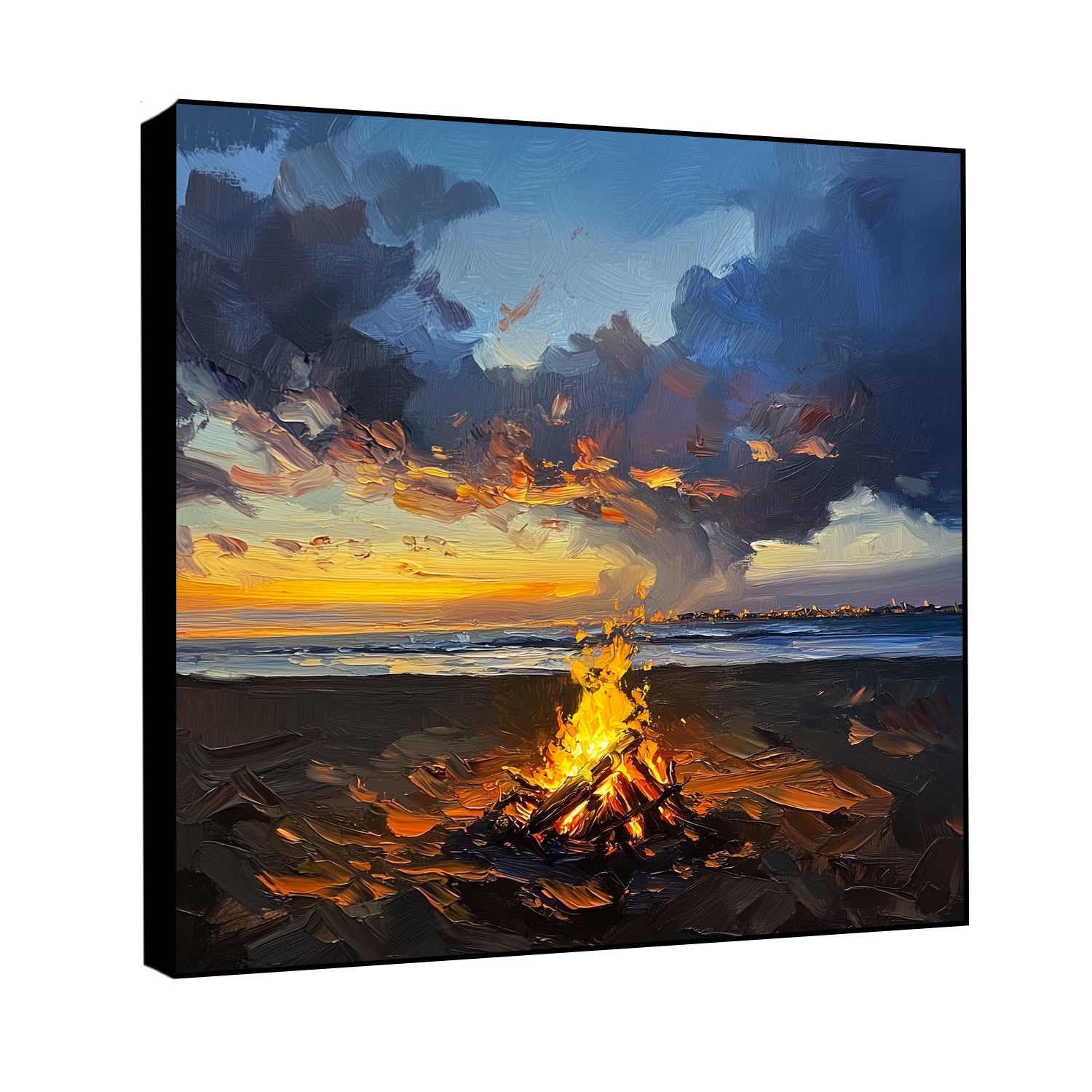 Sunset Campfire Beach Wall Art Oil Painting Canvas