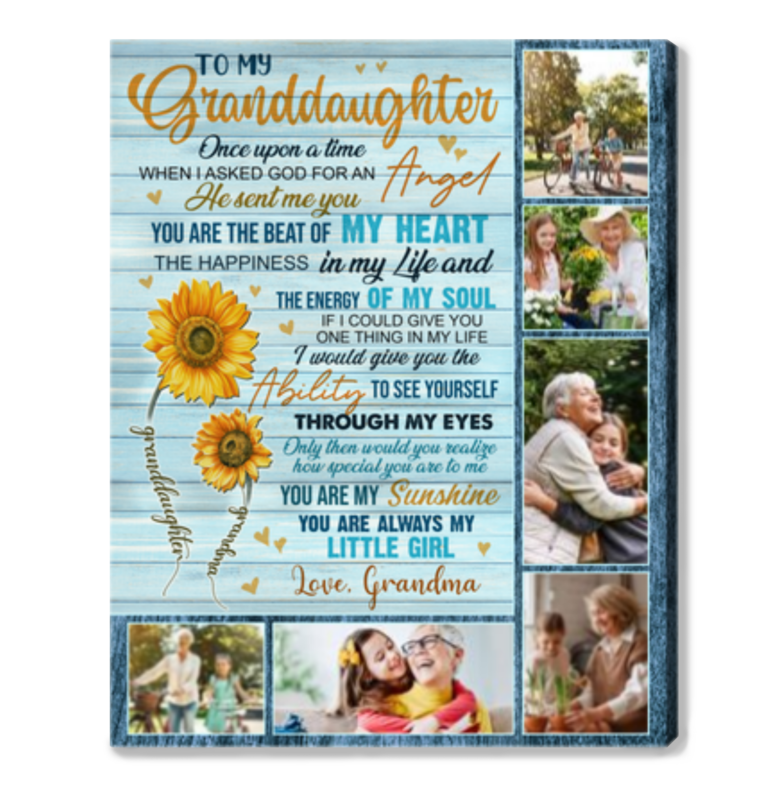 To My Beautiful Granddaughter From Grandmother Custom Photo Canvas Collage